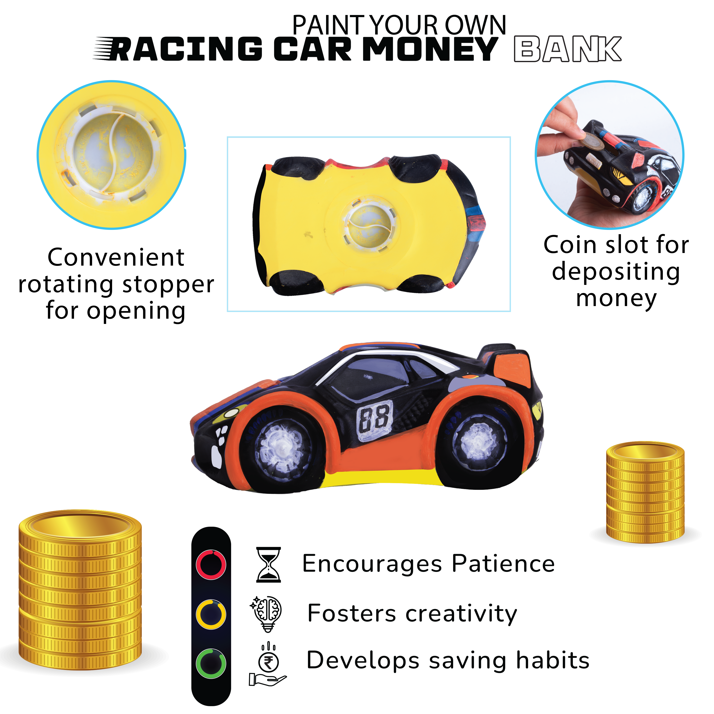 Paint And Play Create Your Own 3D Table Decor Piggy Bank with Acrylic Paint and Brush Car 7x4ich