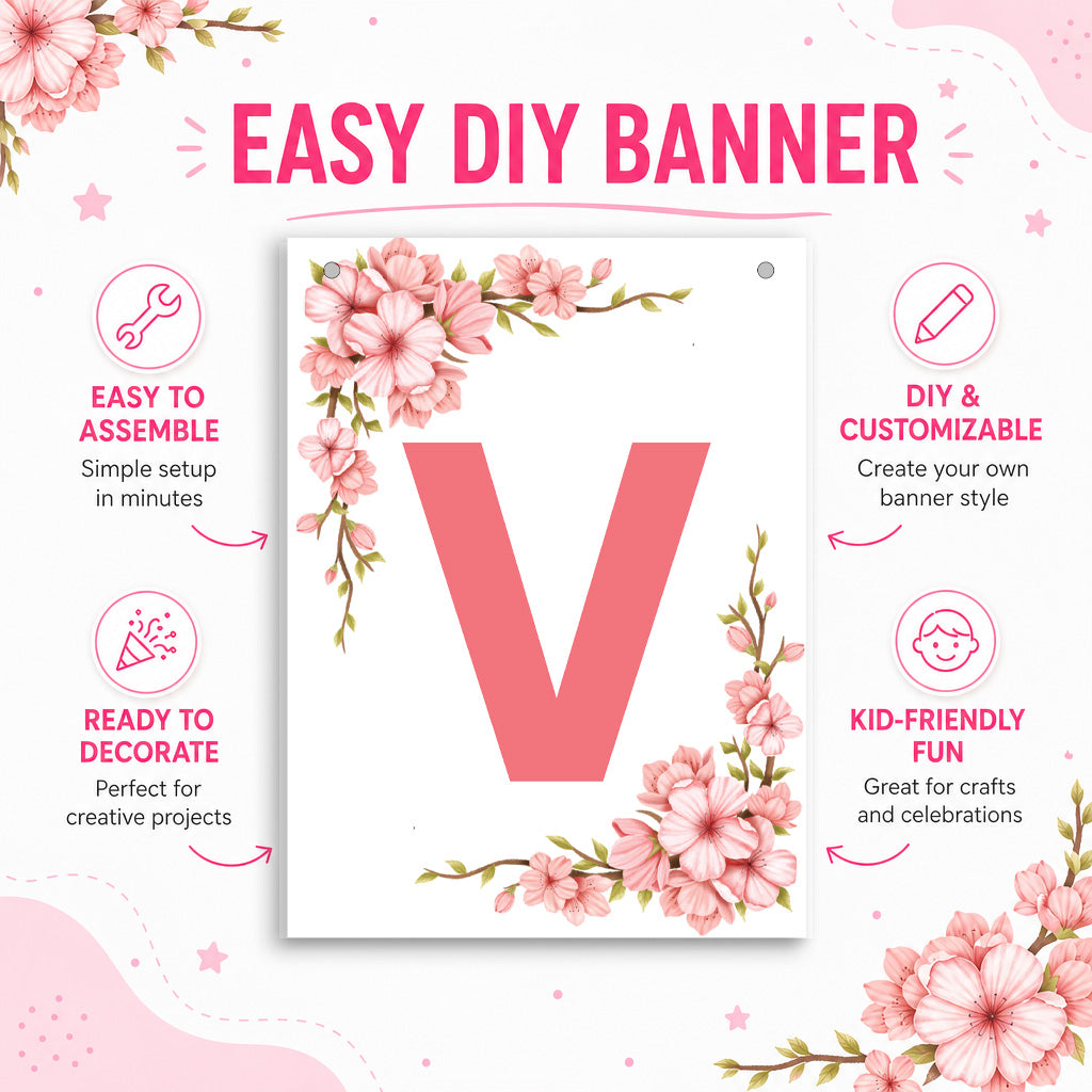 Make Your Own Banner Floral Alphabet V size 7 x 5.16inch 1pc IB