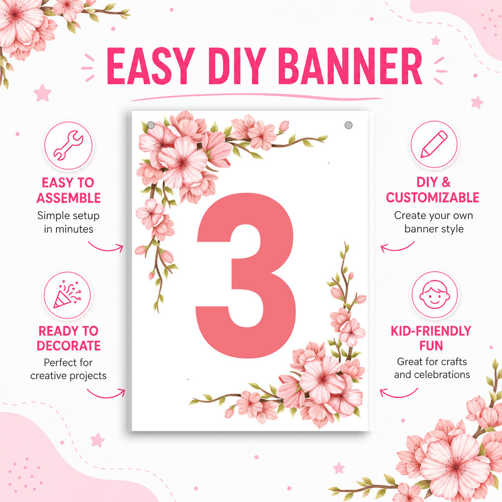 Make Your Own Banner Floral Number 3 size 7 x 5.16inch 1pc IB