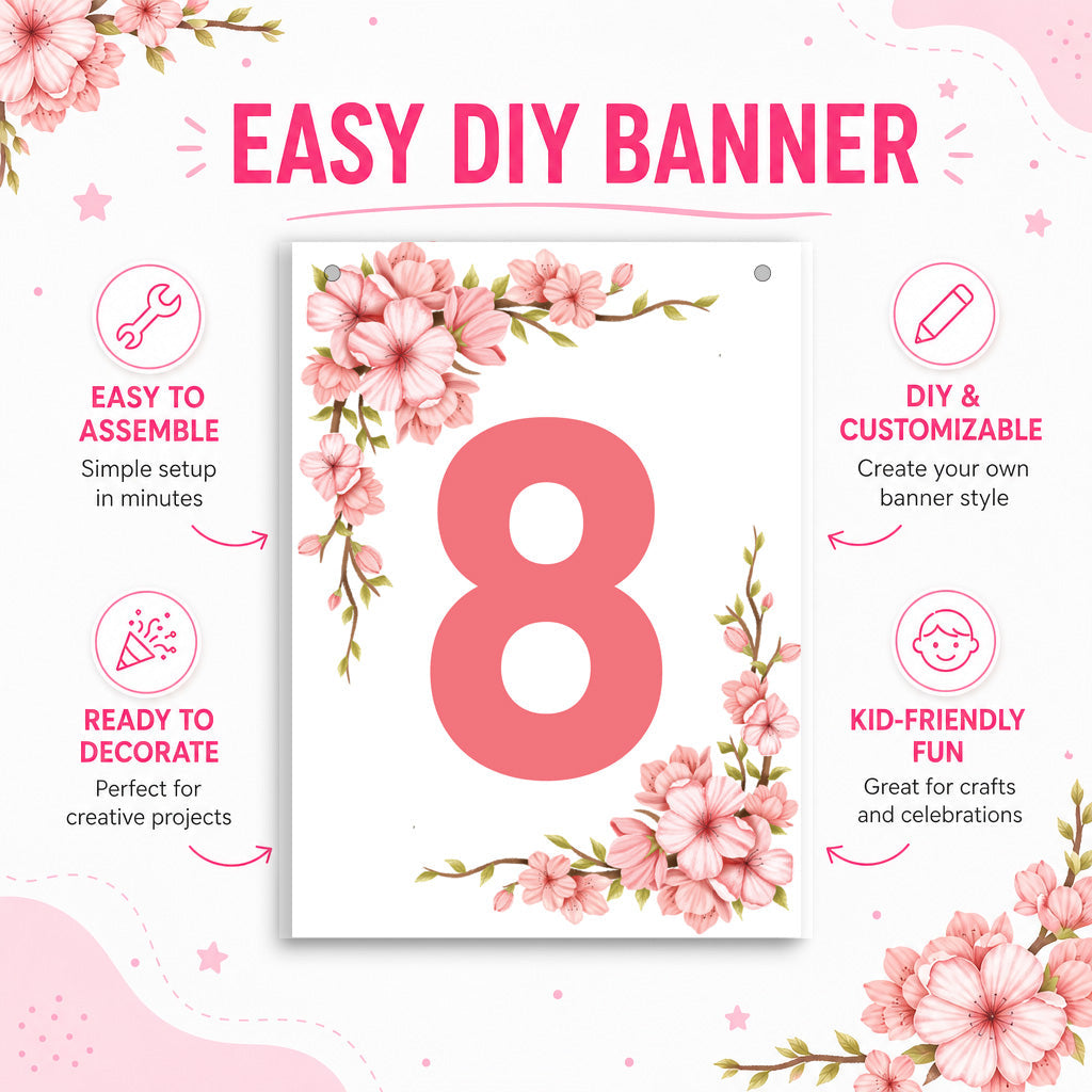 Make Your Own Banner Floral Number 8 Size 7 x 5.16inch 1pc IB