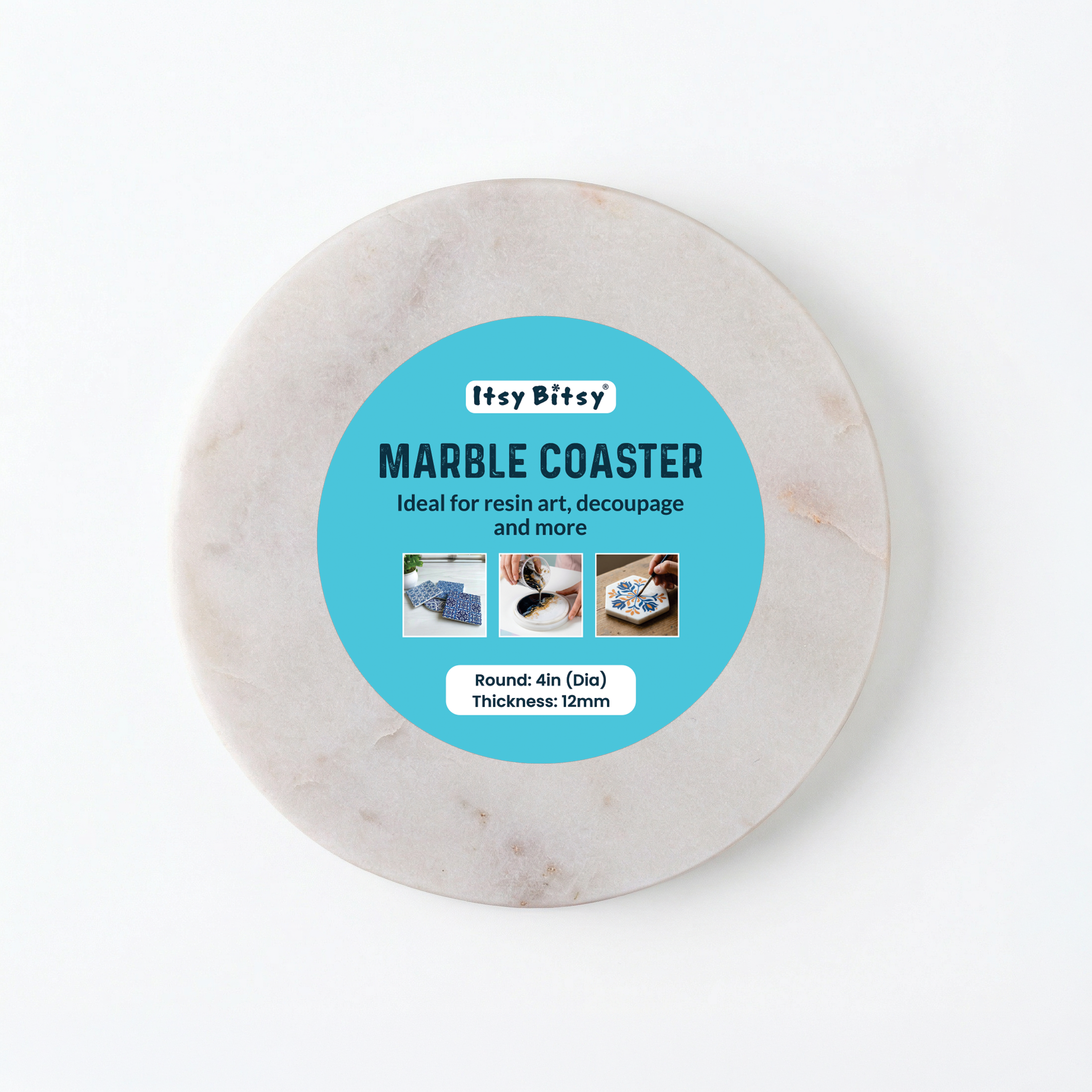 Marble Coaster Round 4Inch X 12mm 1pc