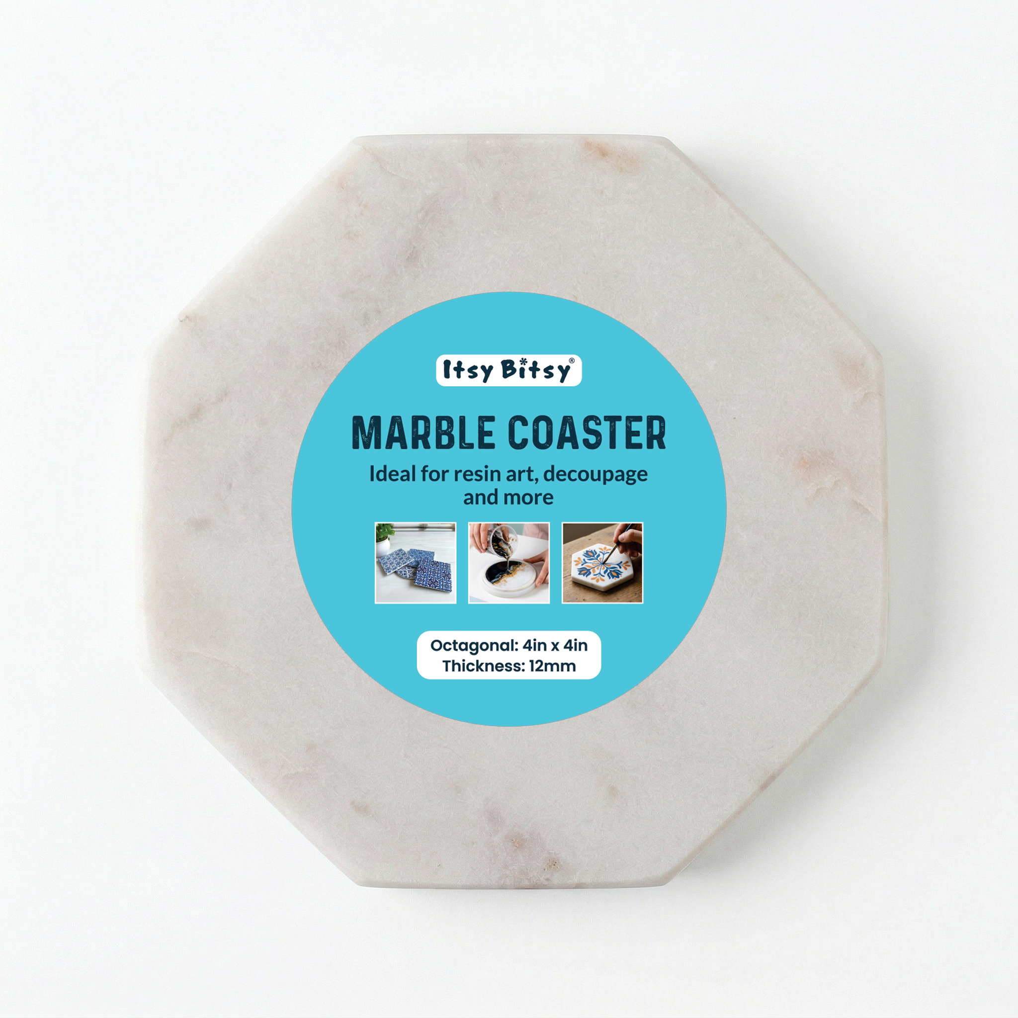 Marble Coaster Octagonal 4Inch X 12mm Thick 1pc