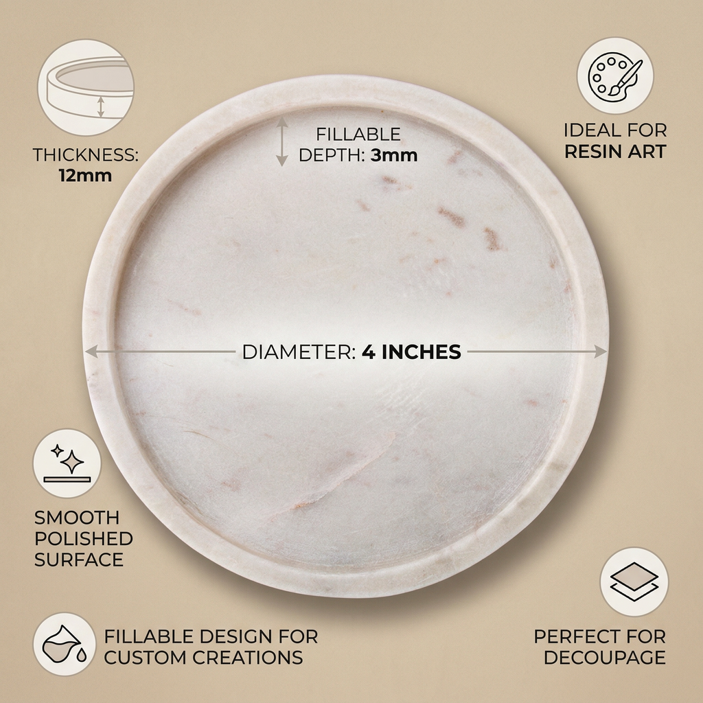 Marble Fillable Coaster Round 4Inch X 12mm 1pc