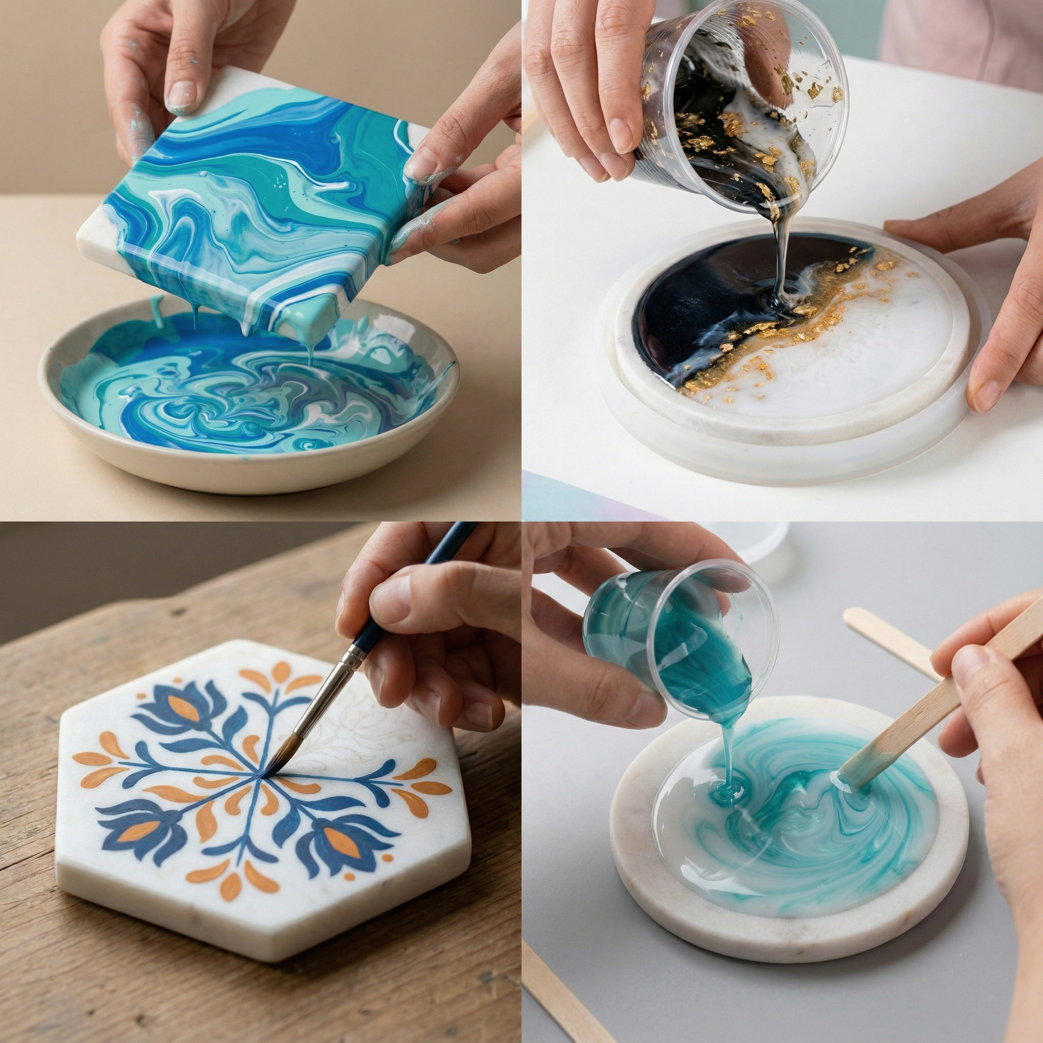 Marble Fillable Coaster Round 4Inch X 12mm 1pc