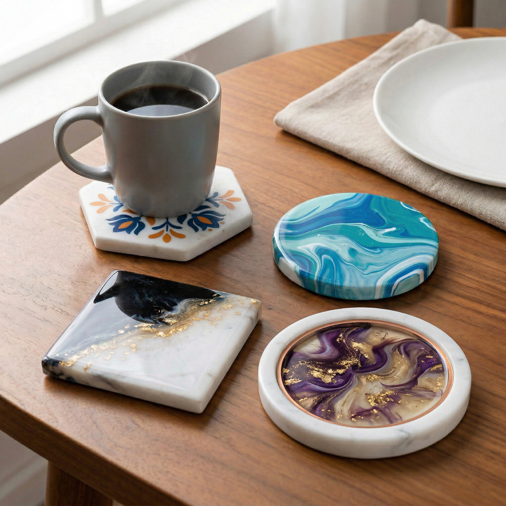 Marble Fillable Coaster Round 4Inch X 12mm 1pc