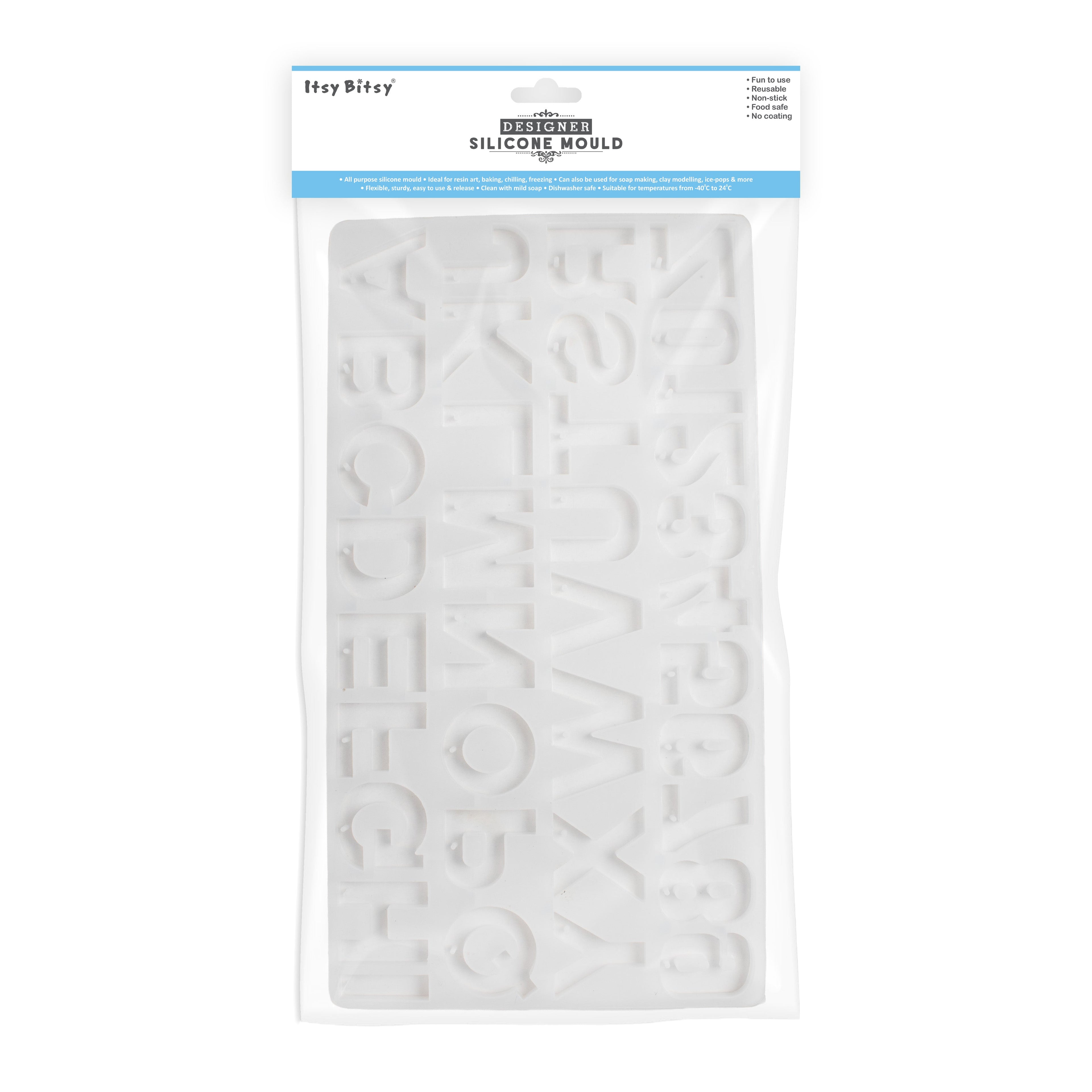 Silicone Mould Alphabet and Numbers With Hole 34.5 X 18.5cm X D7mm 1pc