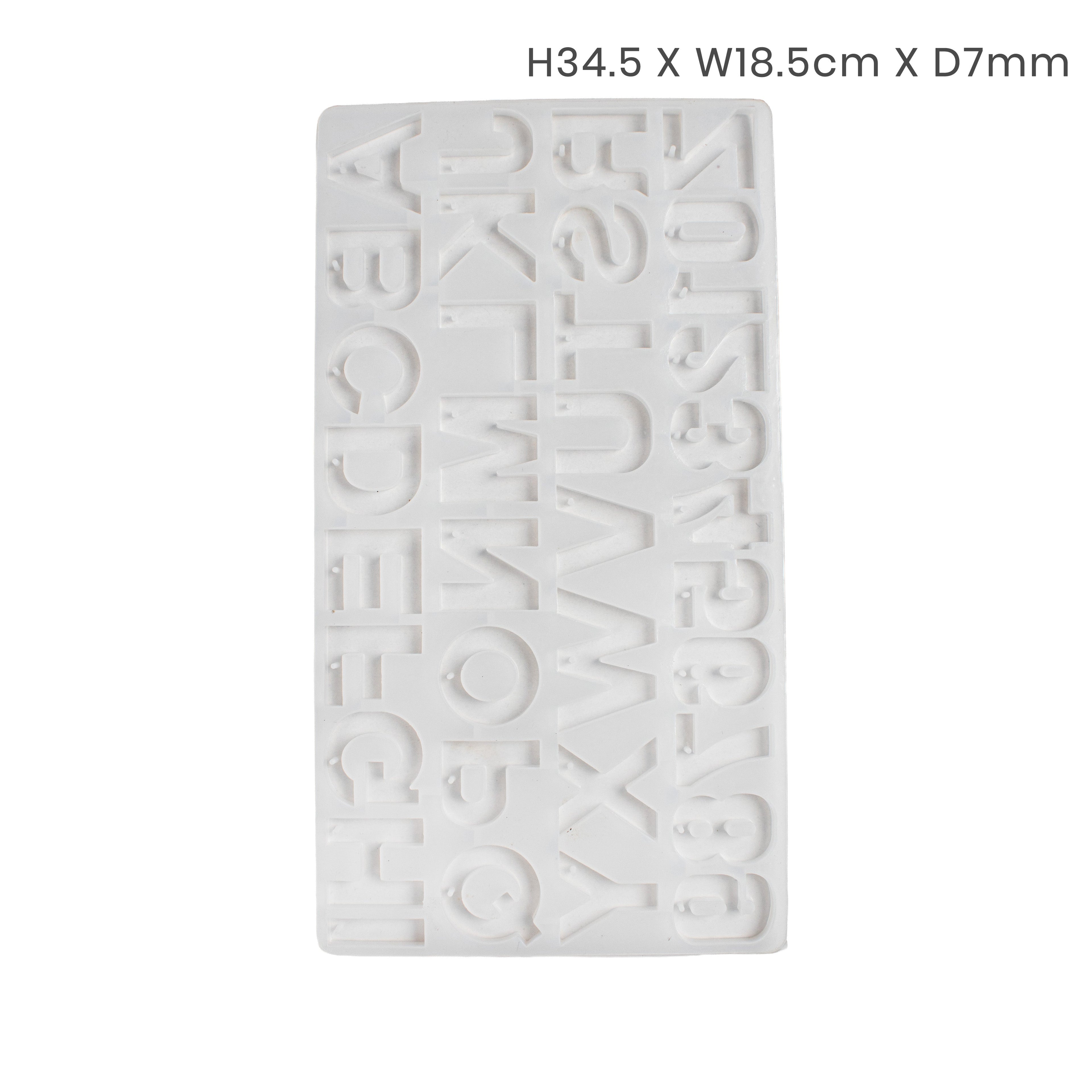 Silicone Mould Alphabet and Numbers With Hole 34.5 X 18.5cm X D7mm 1pc