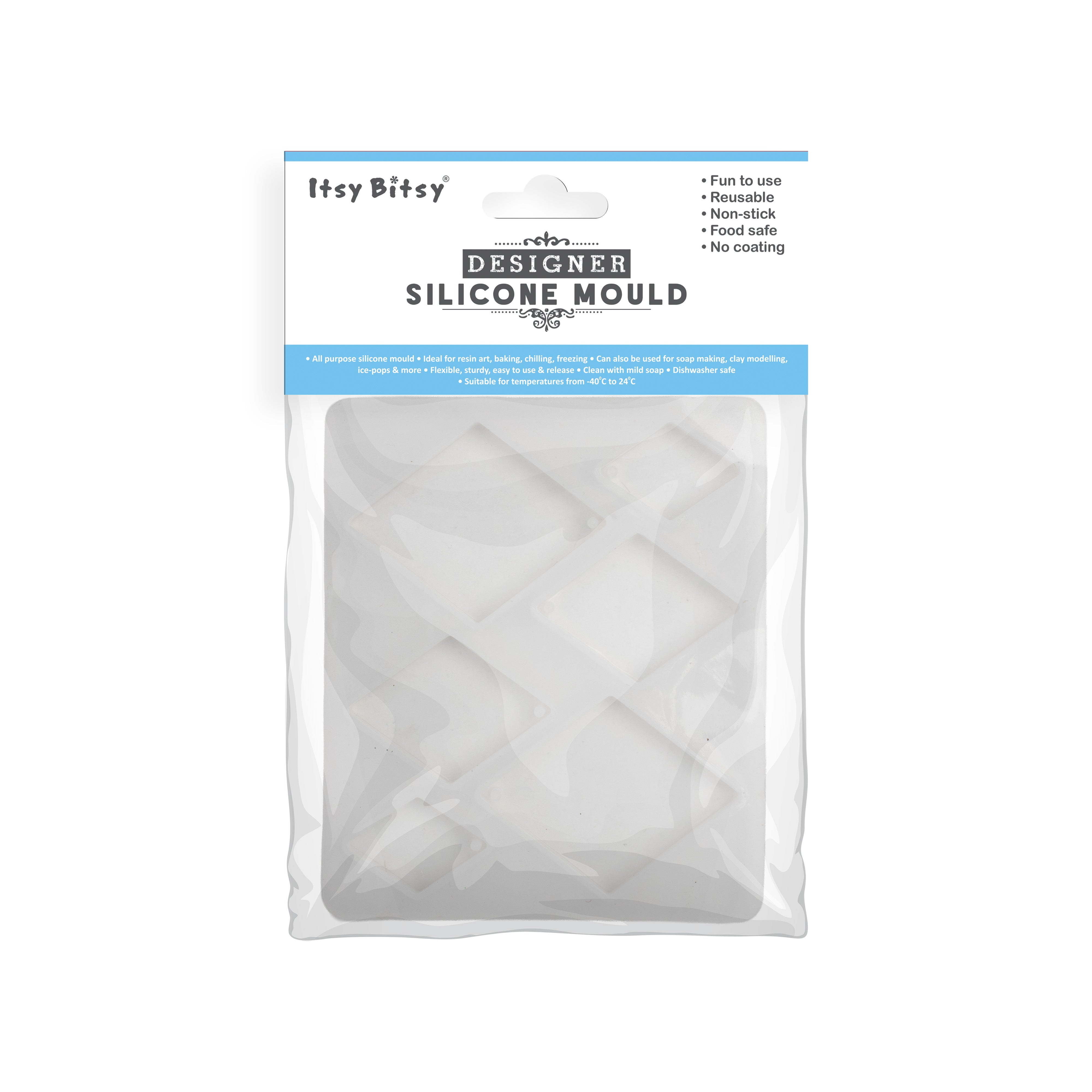 Silicone Mould Assorted Rhombus 6 cavity 10.8 X 8.6cm X D6mm 1pc