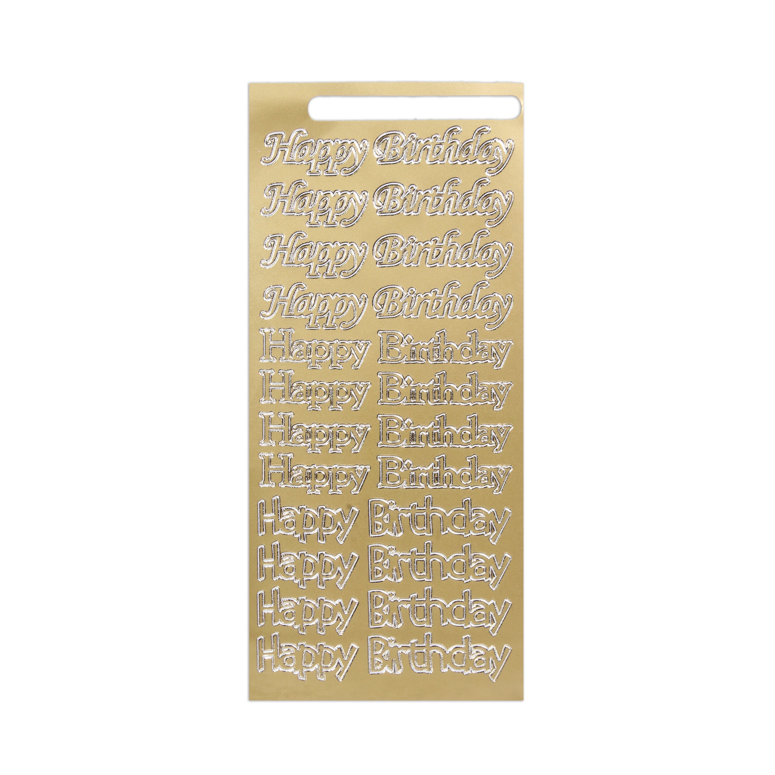 Foil Peel Off Sticker Happy Birthday Golden 10 X 23cm 1Sheet