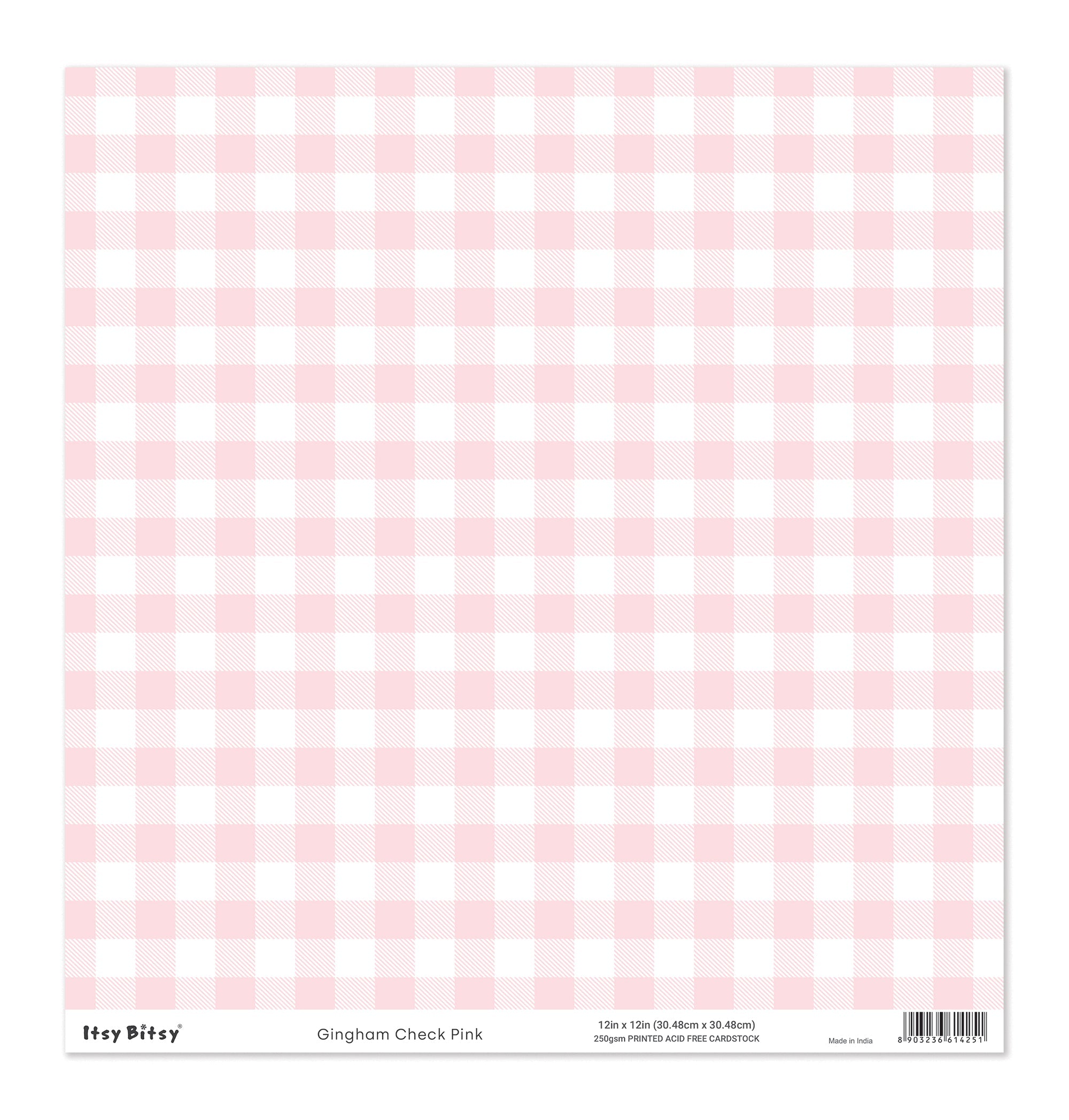 Printed Cardstock |  12 X 12inch |  Gingham Check Pink | 250gsm | 1Sheet