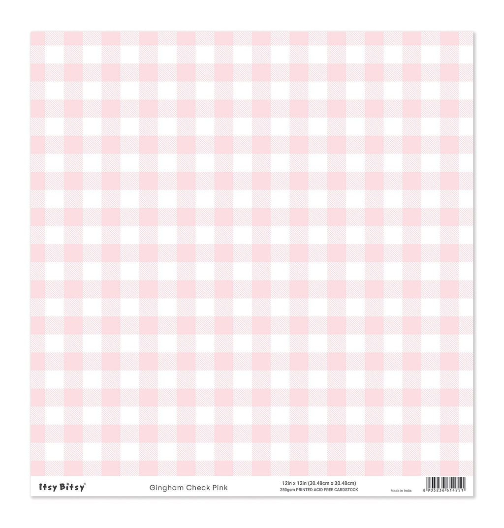 Printed Cardstock |  12 X 12inch |  Gingham Check Pink | 250gsm | 1Sheet