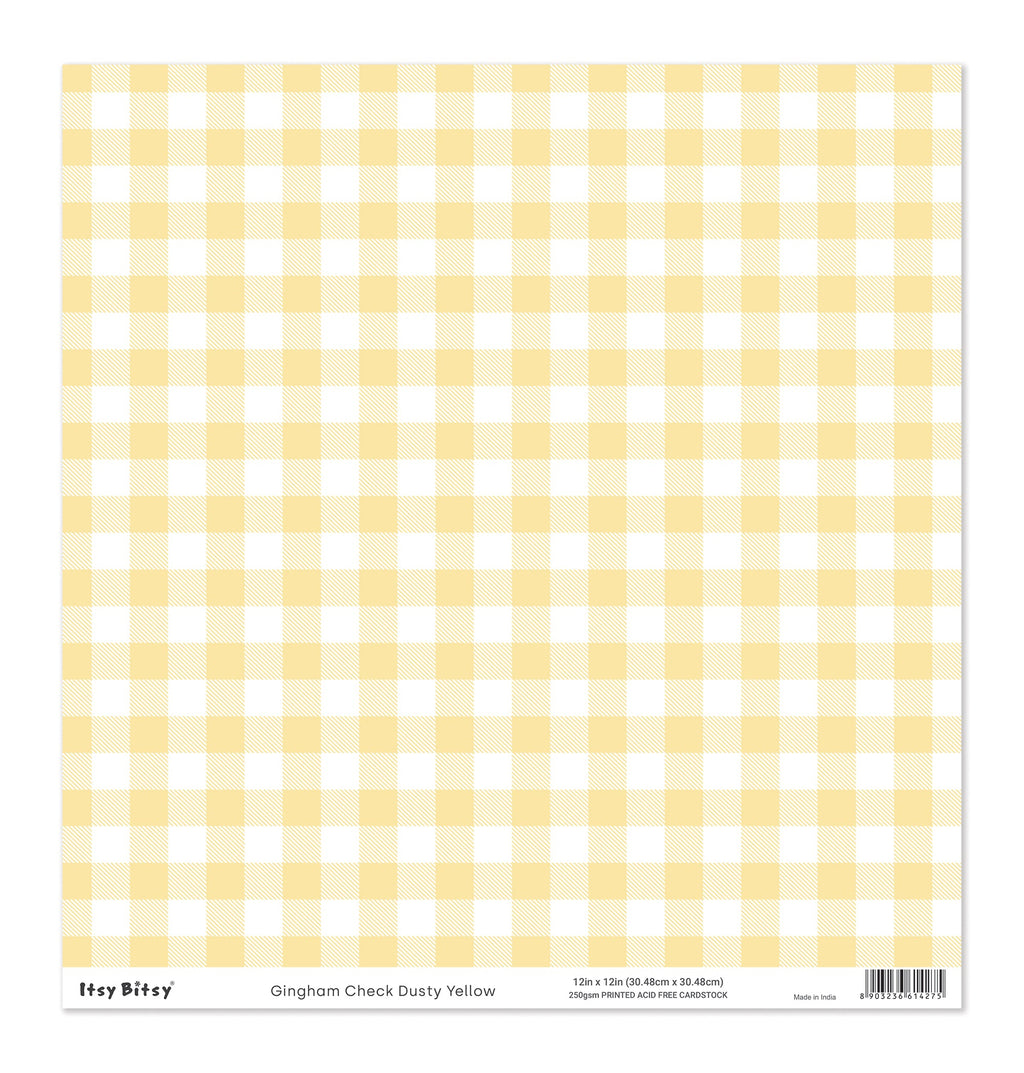 Printed Cardstock |  12 X 12inch |  Gingham Check Dusty Yellow | 250gsm | 1Sheet