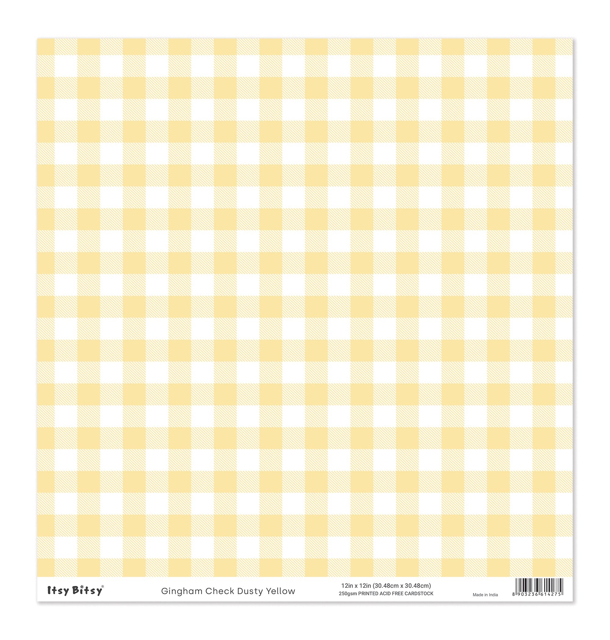Printed Cardstock |  12 X 12inch |  Gingham Check Dusty Yellow | 250gsm | 1Sheet