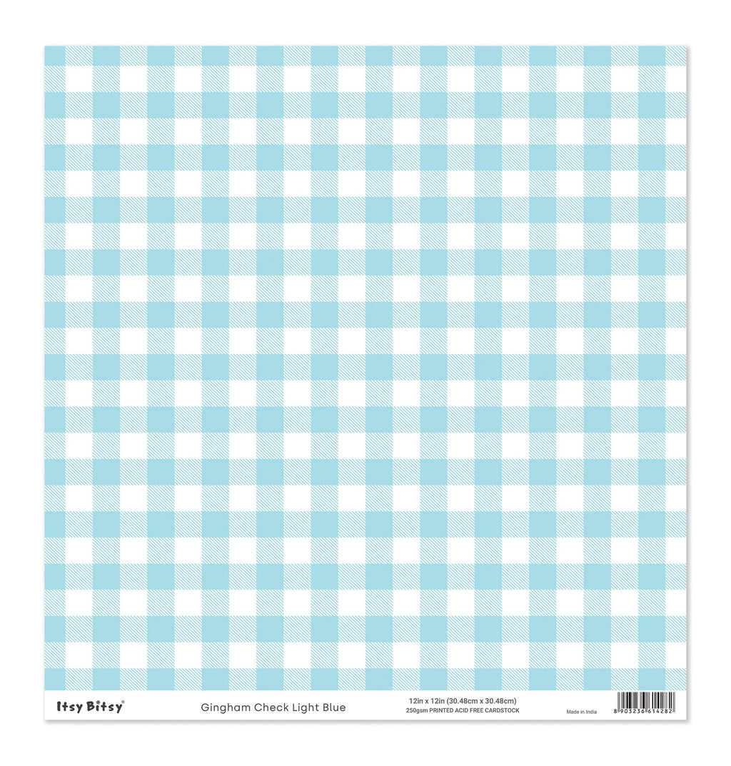 Printed Cardstock |  12 X 12inch |  Gingham Check Light Blue | 250gsm | 1Sheet