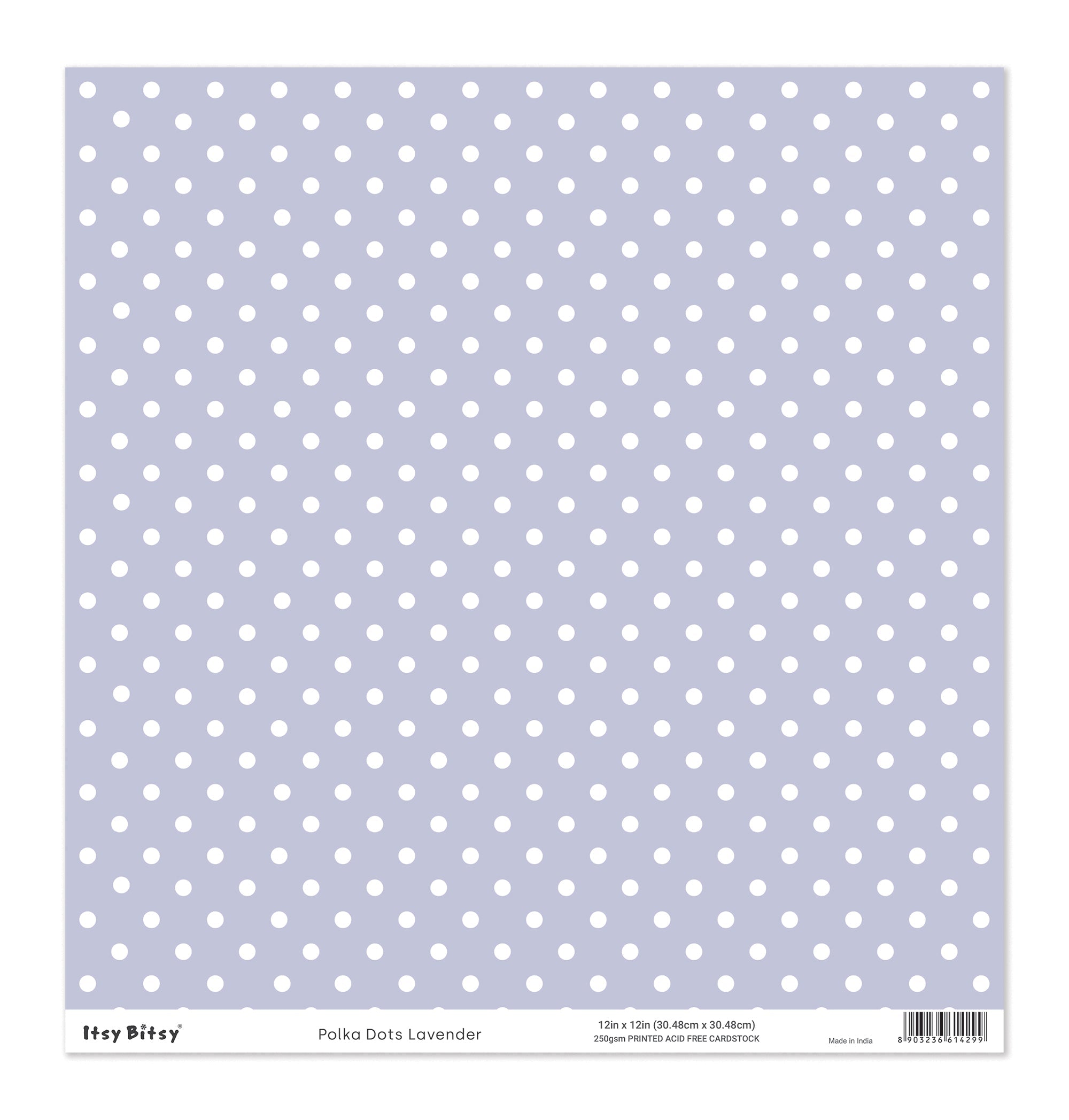 Printed Cardstock |  12 X 12inch |  Polka Dots Lavender | 250gsm | 1Sheet