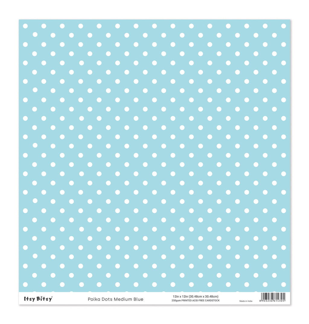 Printed Cardstock |  12 X 12inch |  Polka Dots Medium Blue | 250gsm | 1Sheet