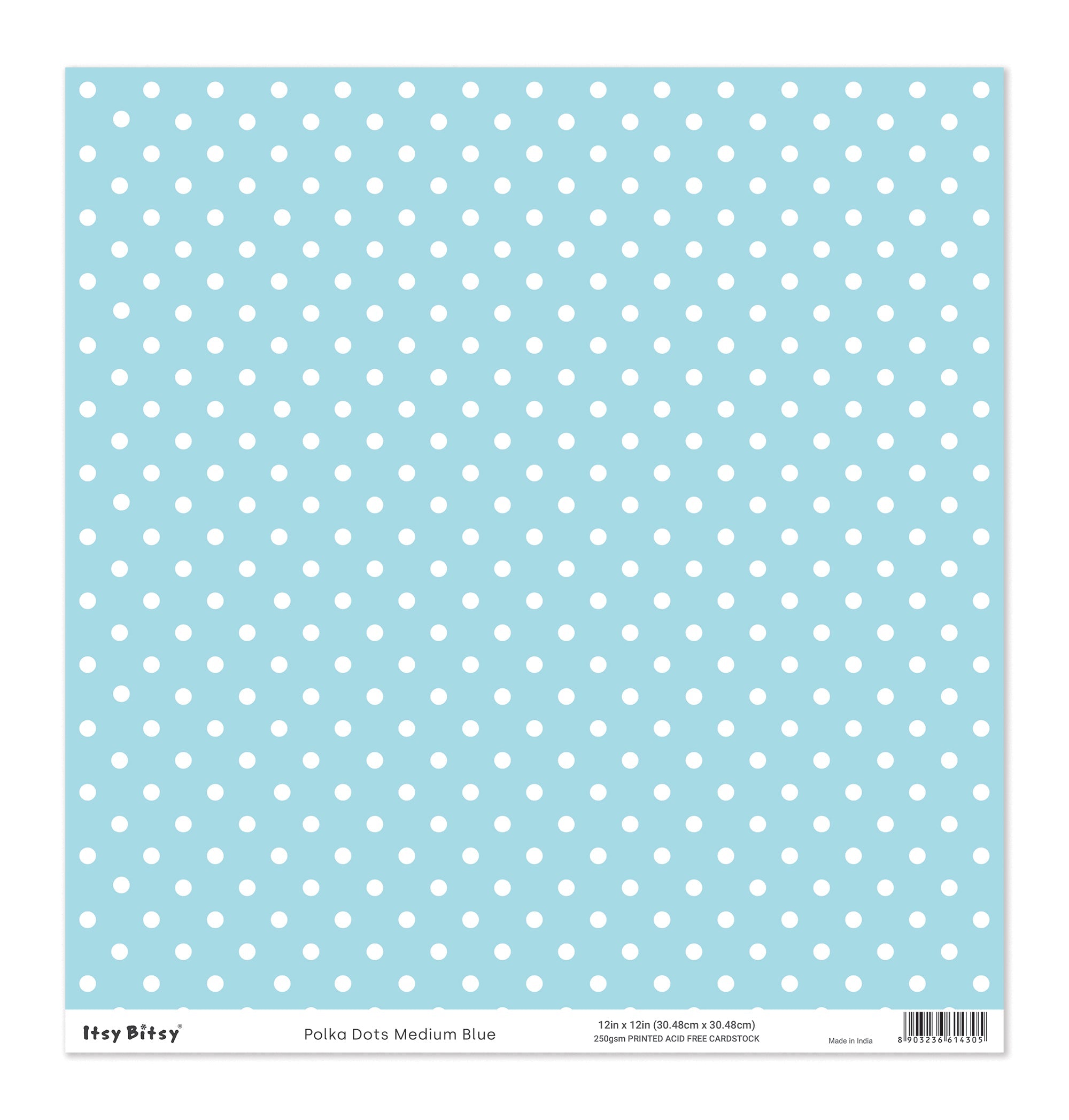 Printed Cardstock |  12 X 12inch |  Polka Dots Medium Blue | 250gsm | 1Sheet