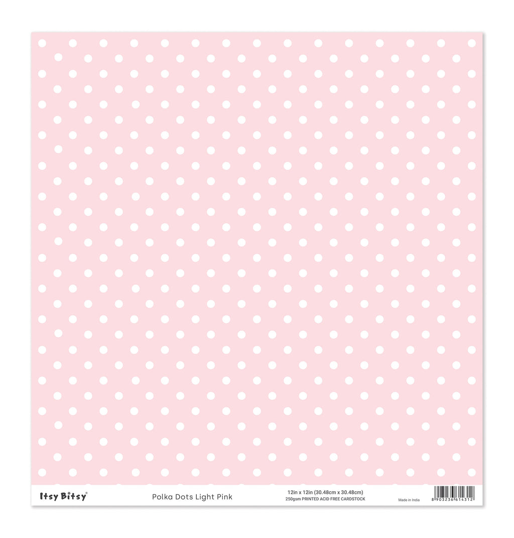 Printed Cardstock |  12 X 12inch |  Polka Dots Light Pink | 250gsm | 1Sheet