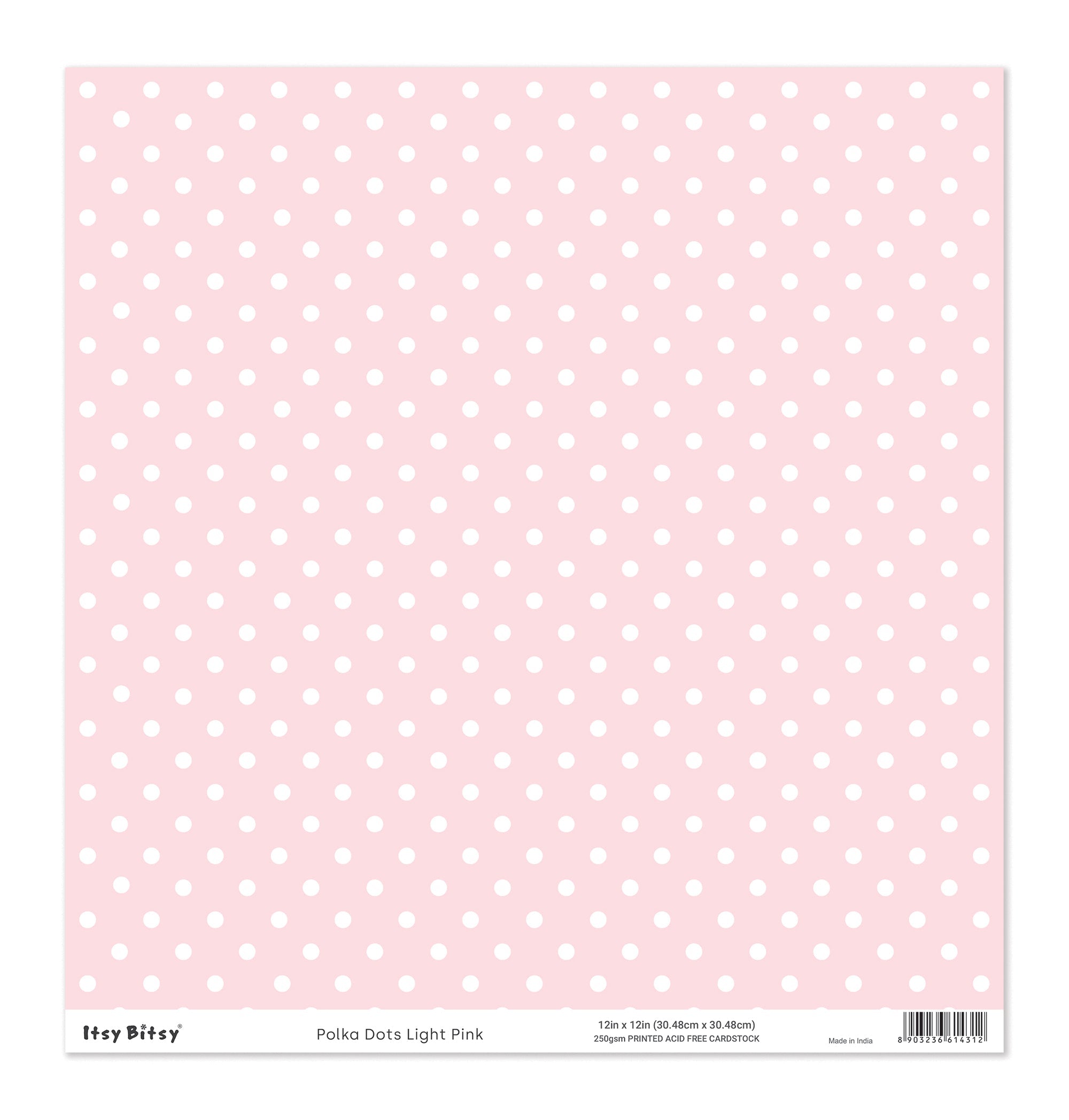 Printed Cardstock |  12 X 12inch |  Polka Dots Light Pink | 250gsm | 1Sheet