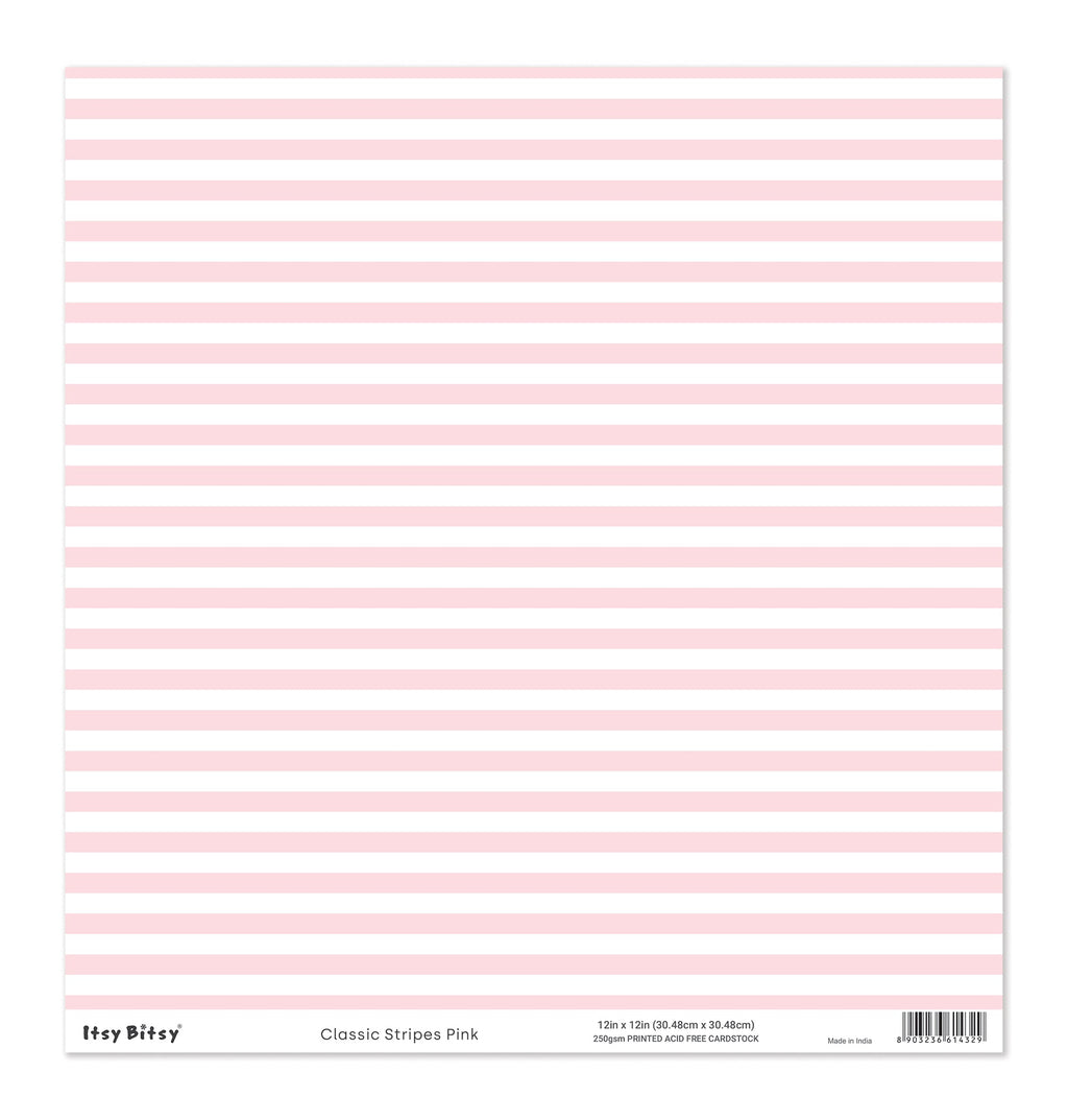 Printed Cardstock |  12 X 12inch |  Classic Stripes Pink | 250gsm | 1Sheet
