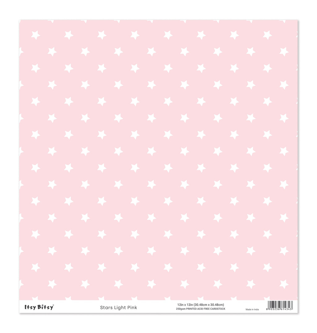 Printed Cardstock |  12 X 12inch |  Stars Light Pink | 250gsm | 1Sheet