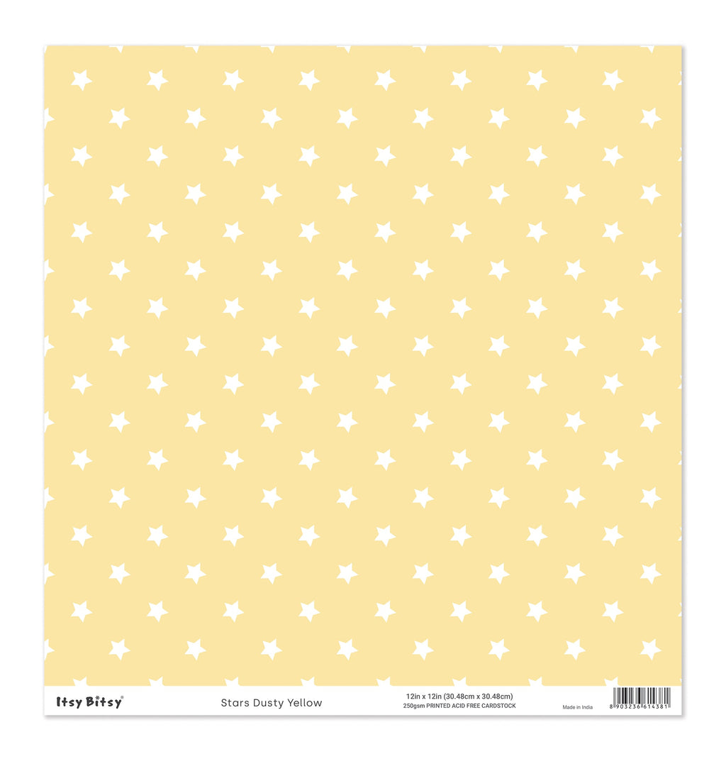 Printed Cardstock |  12 X 12inch |  Stars Dusty Yellow | 250gsm | 1Sheet