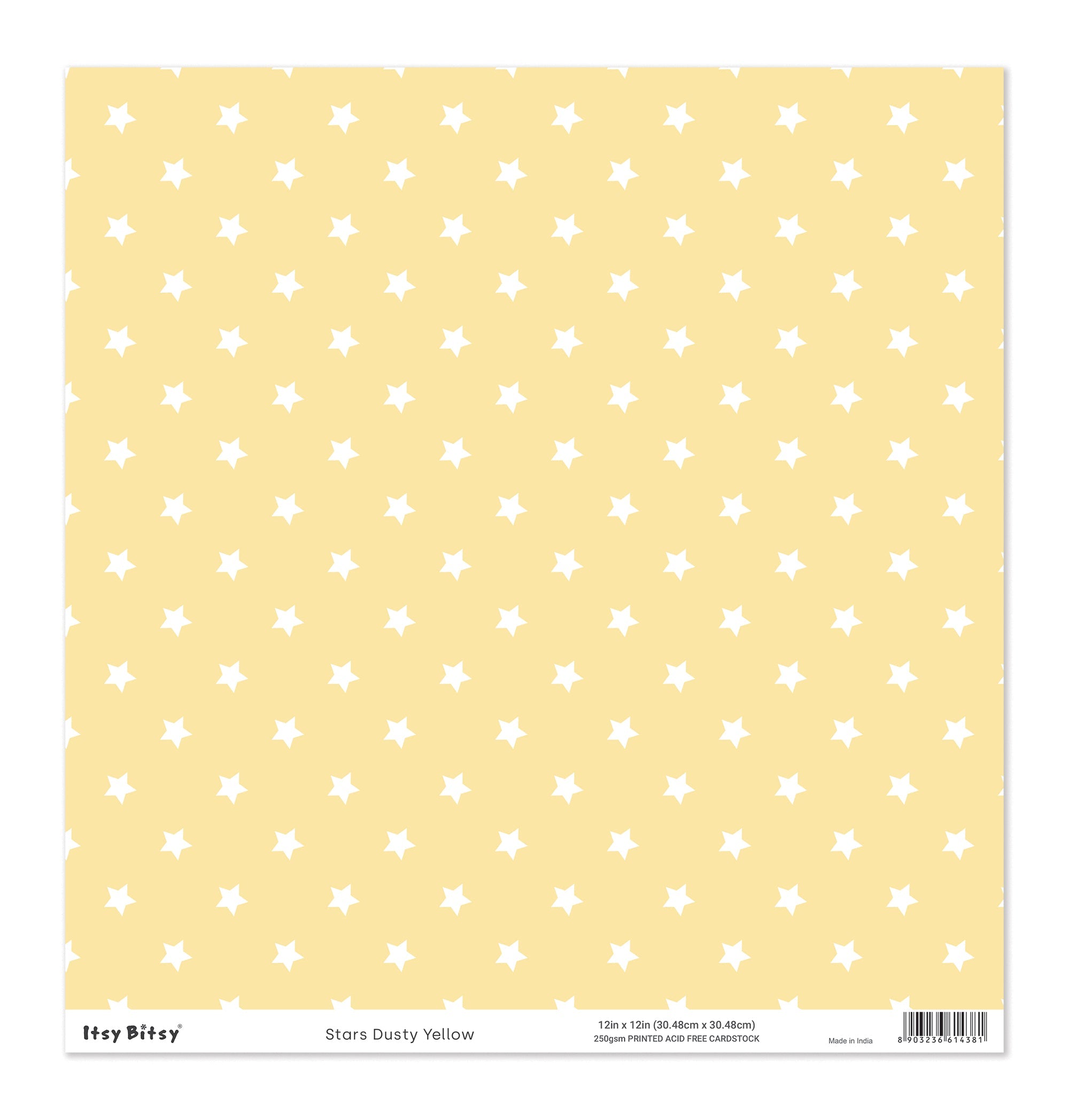 Printed Cardstock |  12 X 12inch |  Stars Dusty Yellow | 250gsm | 1Sheet