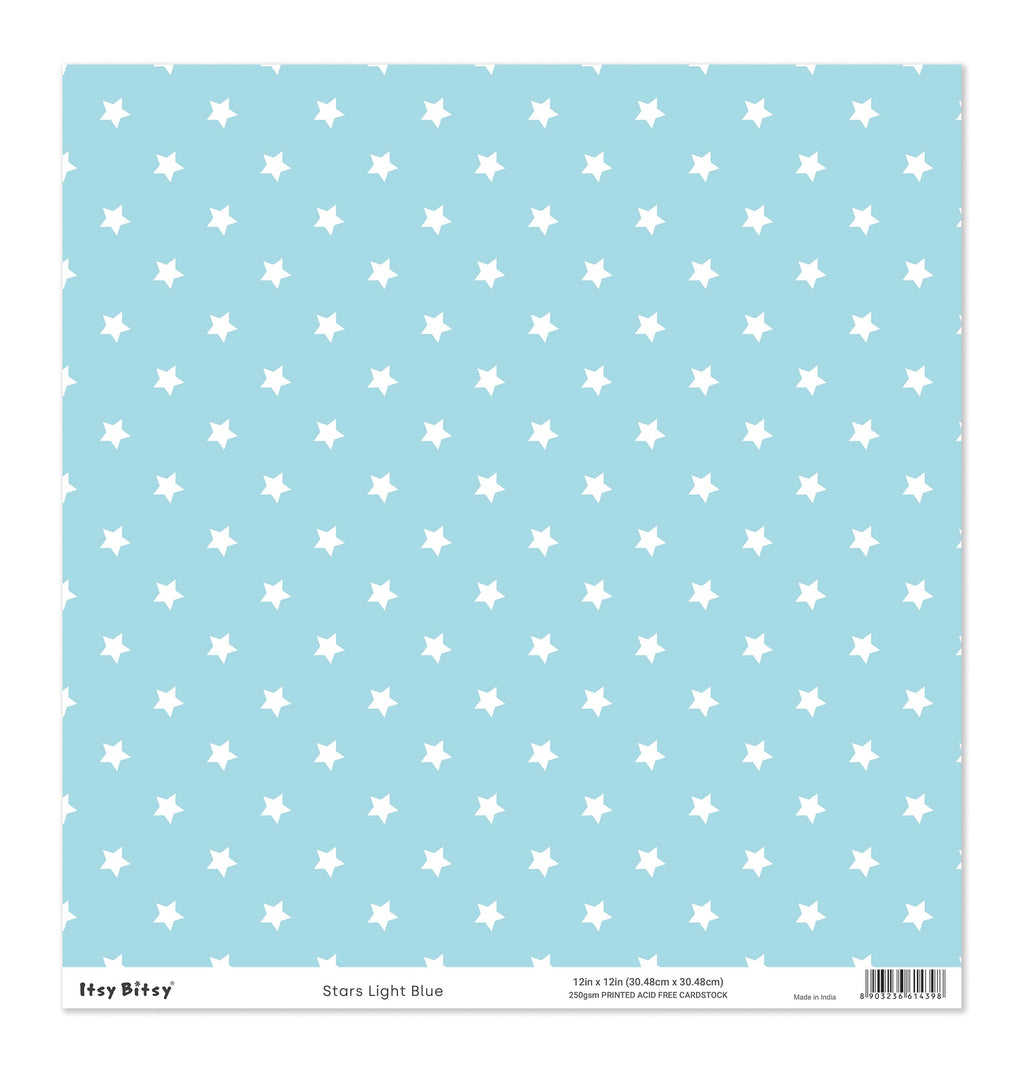 Printed Cardstock |  12 X 12inch |  Stars Light Blue | 250gsm | 1Sheet