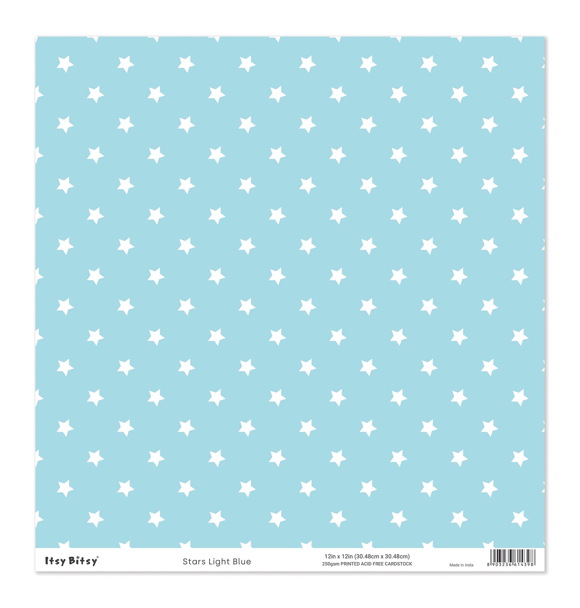 Printed Cardstock |  12 X 12inch |  Stars Light Blue | 250gsm | 1Sheet