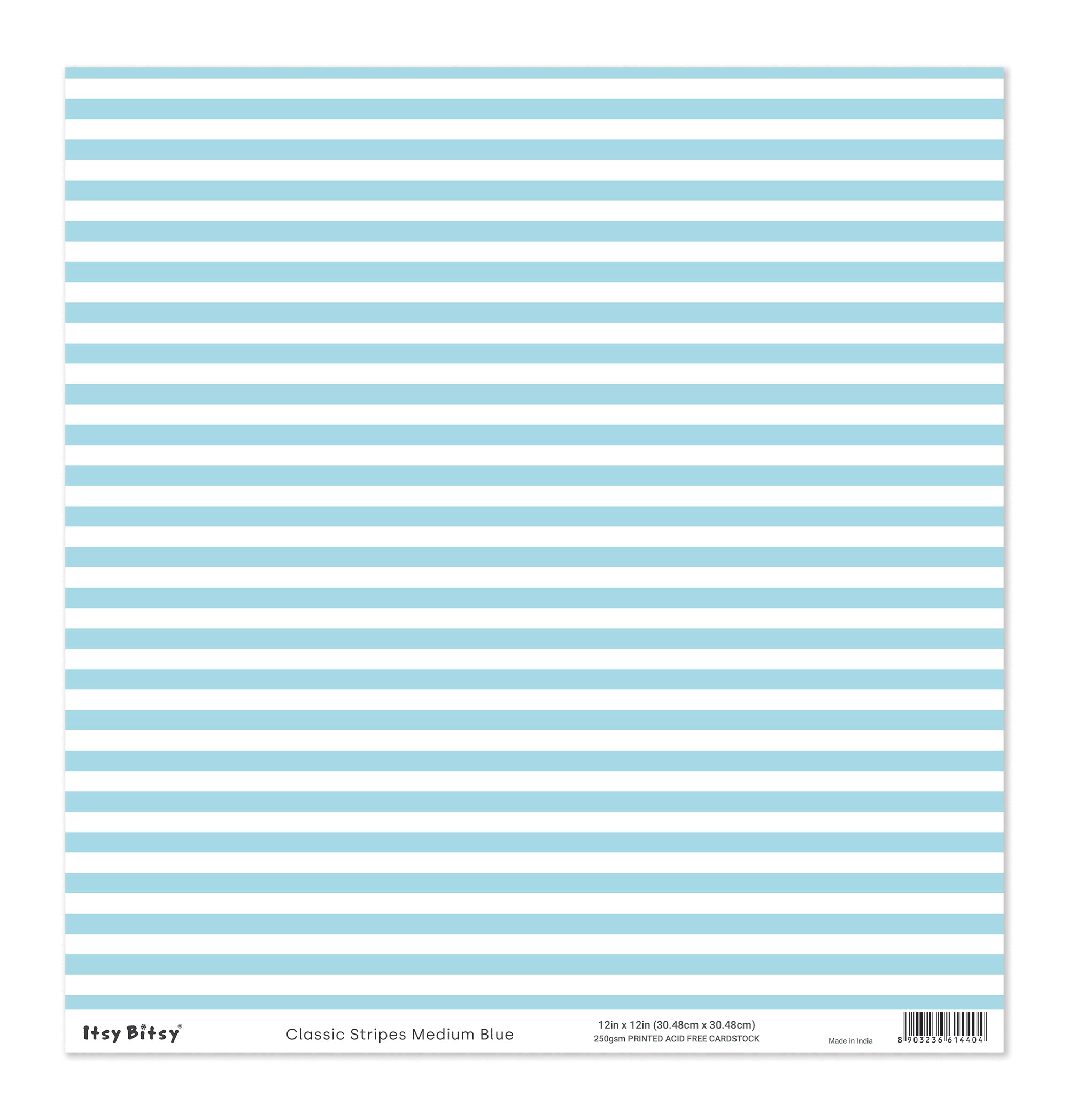 Printed Cardstock |  12 X 12inch |  Classic Stripes Medium Blue | 250gsm | 1Sheet
