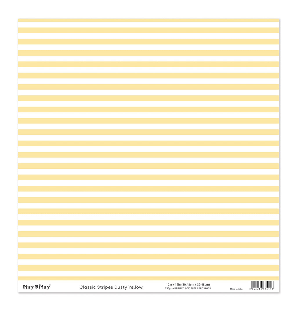 Printed Cardstock |  12 X 12inch |  Classic Stripes Dusty Yellow | 250gsm | 1Sheet