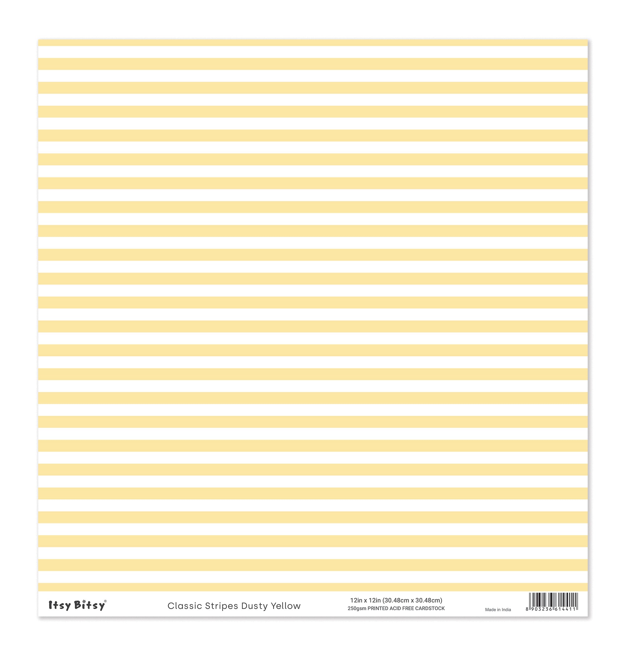 Printed Cardstock |  12 X 12inch |  Classic Stripes Dusty Yellow | 250gsm | 1Sheet