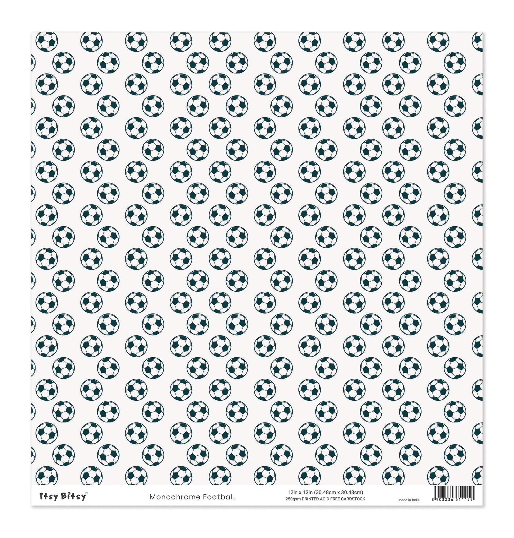 Printed Cardstock |  12 X 12inch |  Monochrome Football | 250gsm | 1Sheet