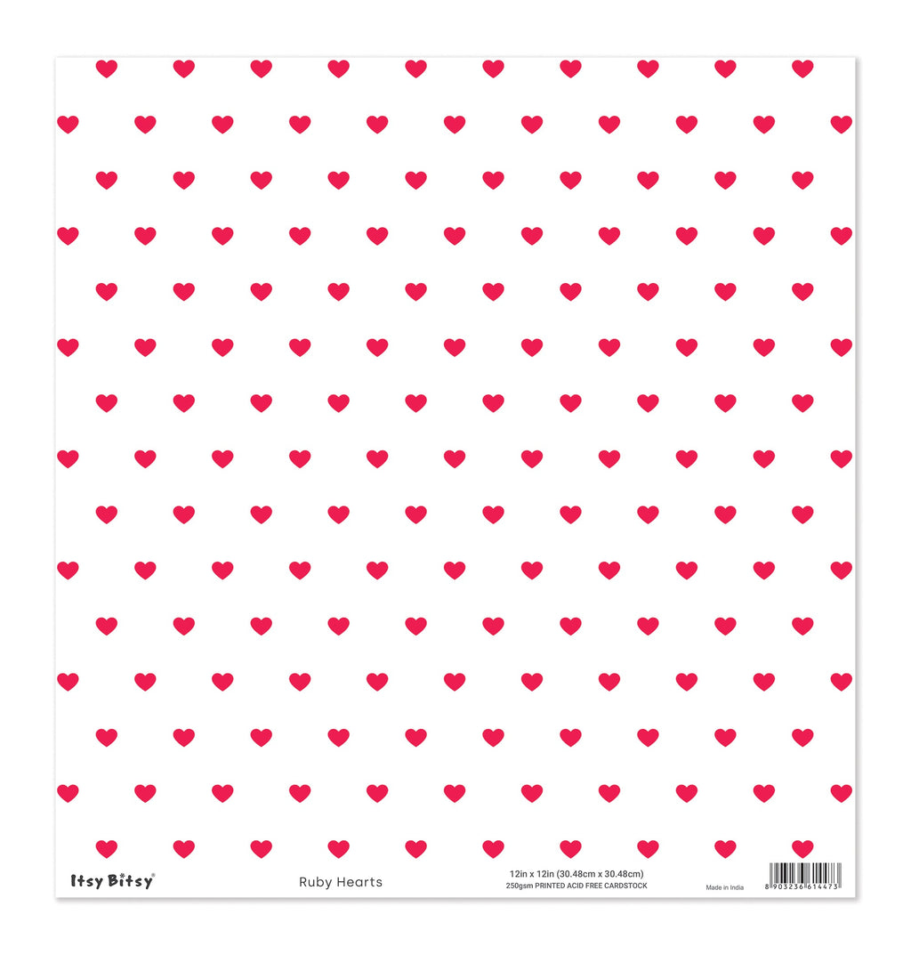 Printed Cardstock |  12 X 12inch |  Ruby Hearts | 250gsm | 1Sheet