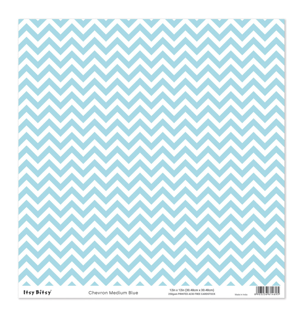 Printed Cardstock |  12 X 12inch |  Chevron Medium Blue | 250gsm | 1Sheet