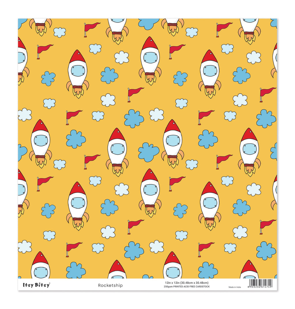 Printed Cardstock |  12 X 12inch |  Rocketship | 250gsm | 1Sheet