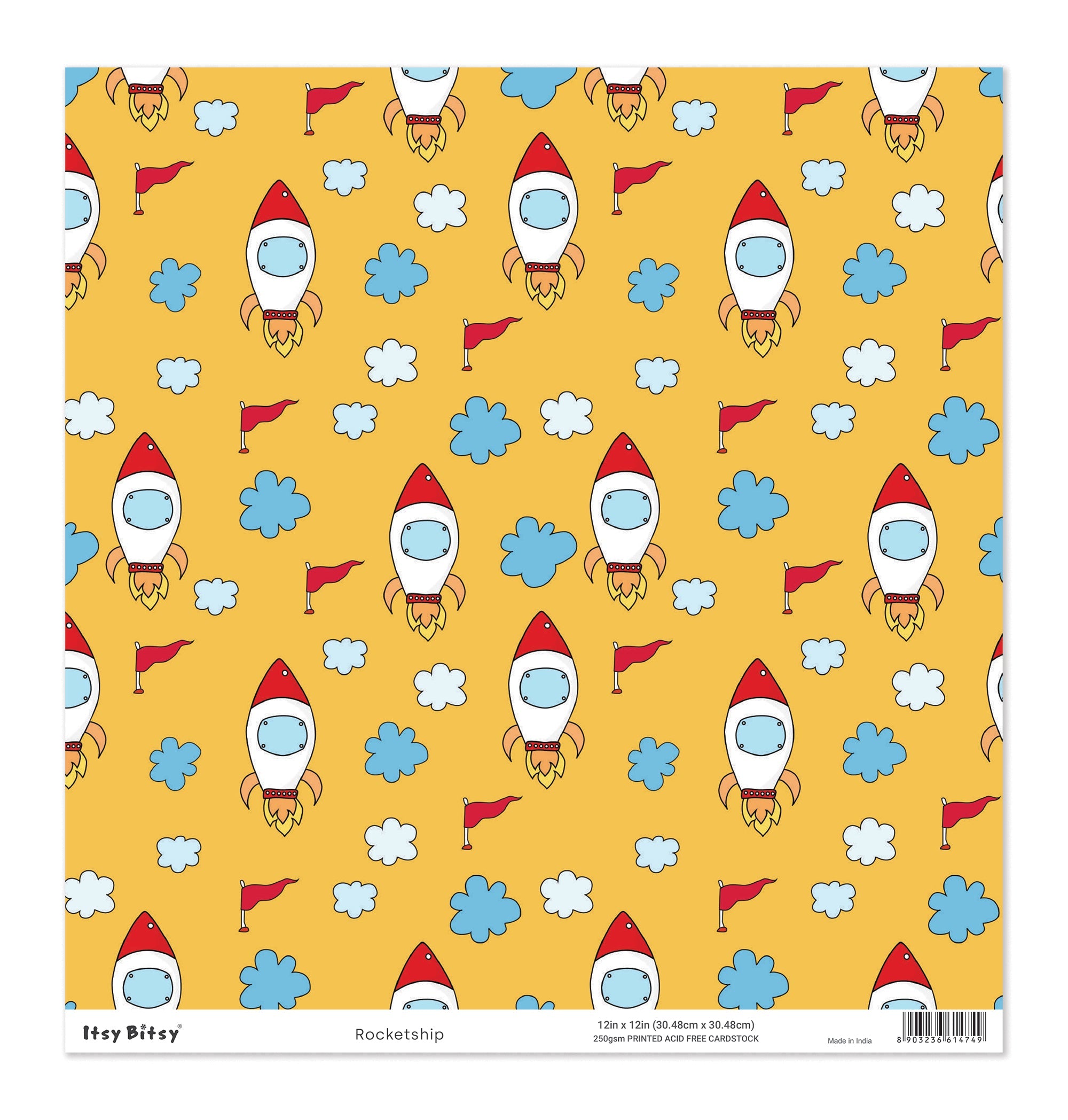 Printed Cardstock |  12 X 12inch |  Rocketship | 250gsm | 1Sheet