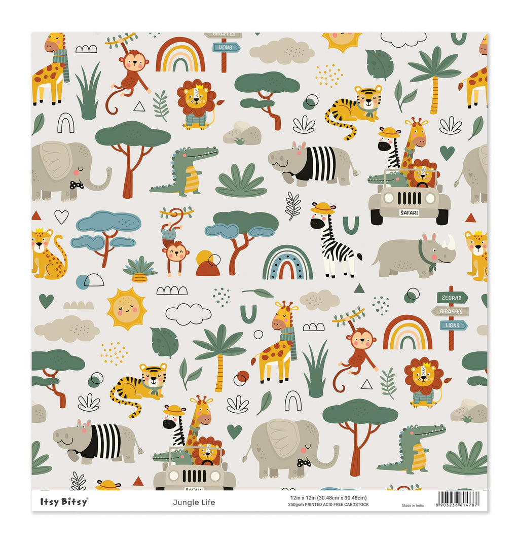 Printed Cardstock |  12 X 12inch |  Jungle Life | 250gsm | 1Sheet