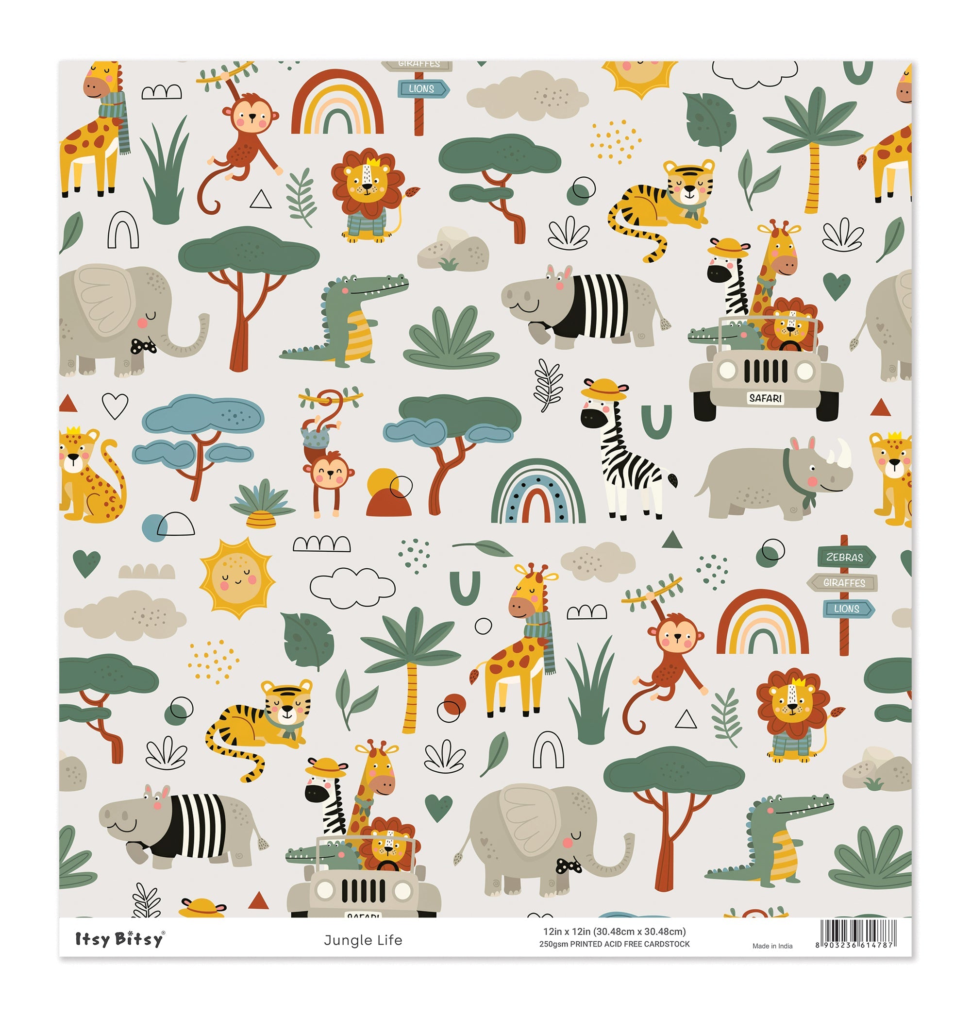 Printed Cardstock |  12 X 12inch |  Jungle Life | 250gsm | 1Sheet
