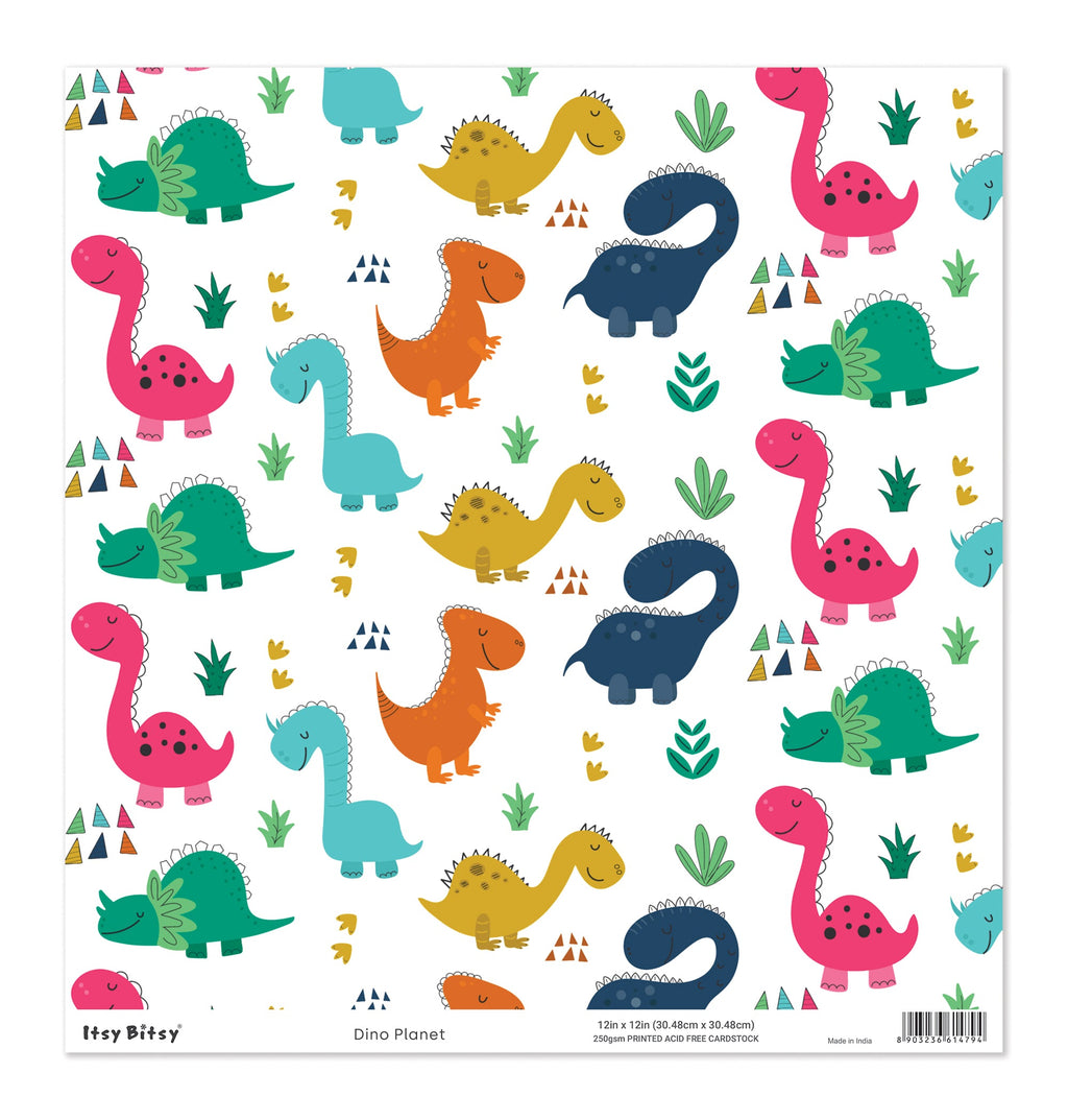 Printed Cardstock |  12 X 12inch |  Dino Planet | 250gsm | 1Sheet