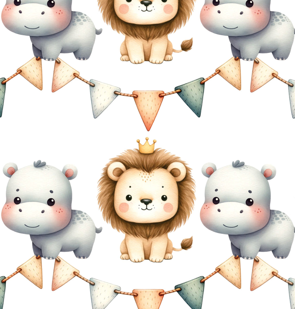 Printed Cardstock |  12 X 12inch |  Lion Hippo Party | 250gsm | 1Sheet