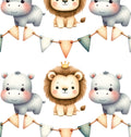 Printed Cardstock |  12 X 12inch |  Lion Hippo Party | 250gsm | 1Sheet