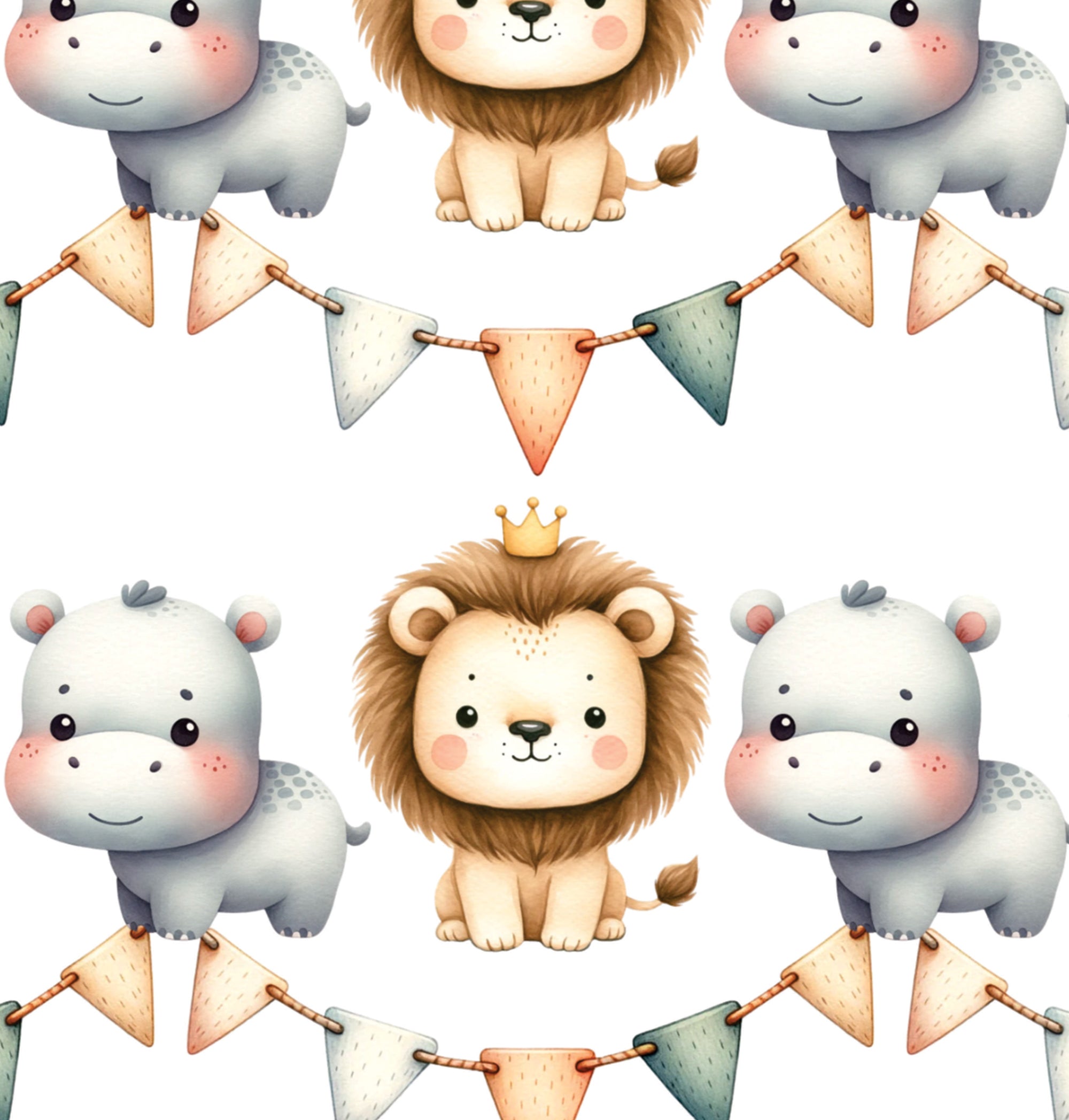 Printed Cardstock |  12 X 12inch |  Lion Hippo Party | 250gsm | 1Sheet