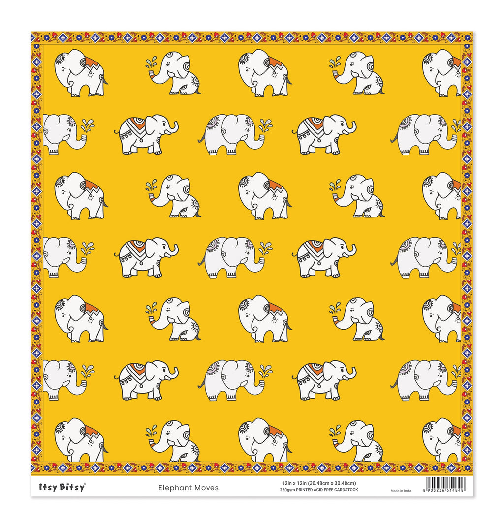 Printed Cardstock |  12 X 12inch |  Elephant Moves | 250gsm | 1Sheet