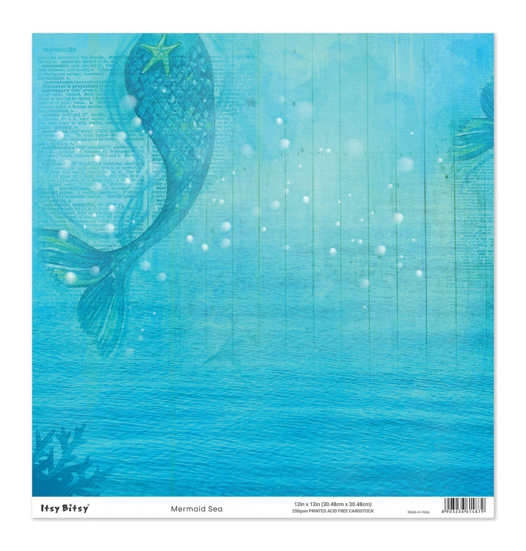 Printed Cardstock |  12 X 12inch |  Mermaid Sea | 250gsm | 1Sheet