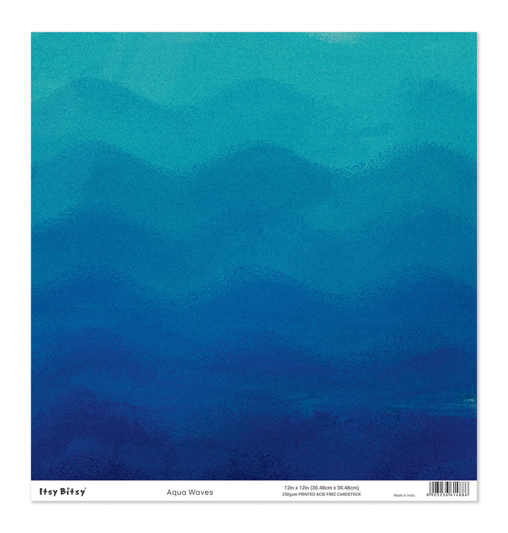 Printed Cardstock |  12 X 12inch |  Aqua Waves | 250gsm | 1Sheet