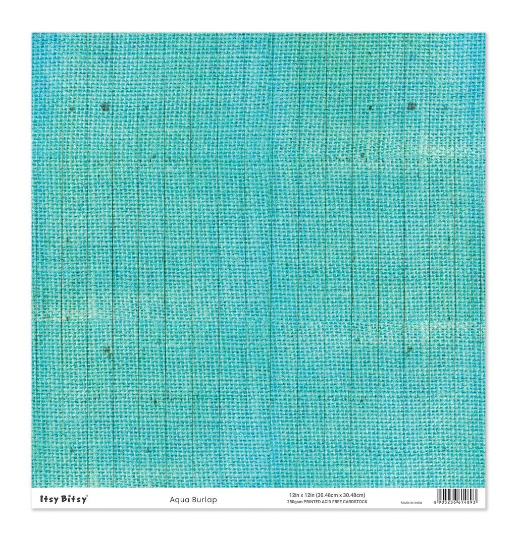 Printed Cardstock |  12 X 12inch |  Aqua Burlap | 250gsm | 1Sheet