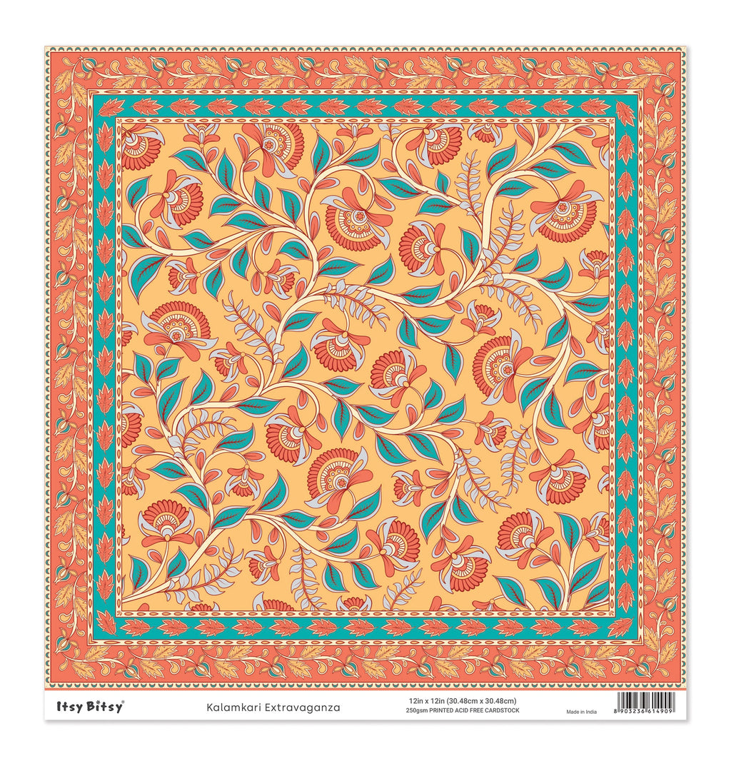 Printed Cardstock |  12 X 12inch |  Kalamkari Extravaganza | 250gsm | 1Sheet