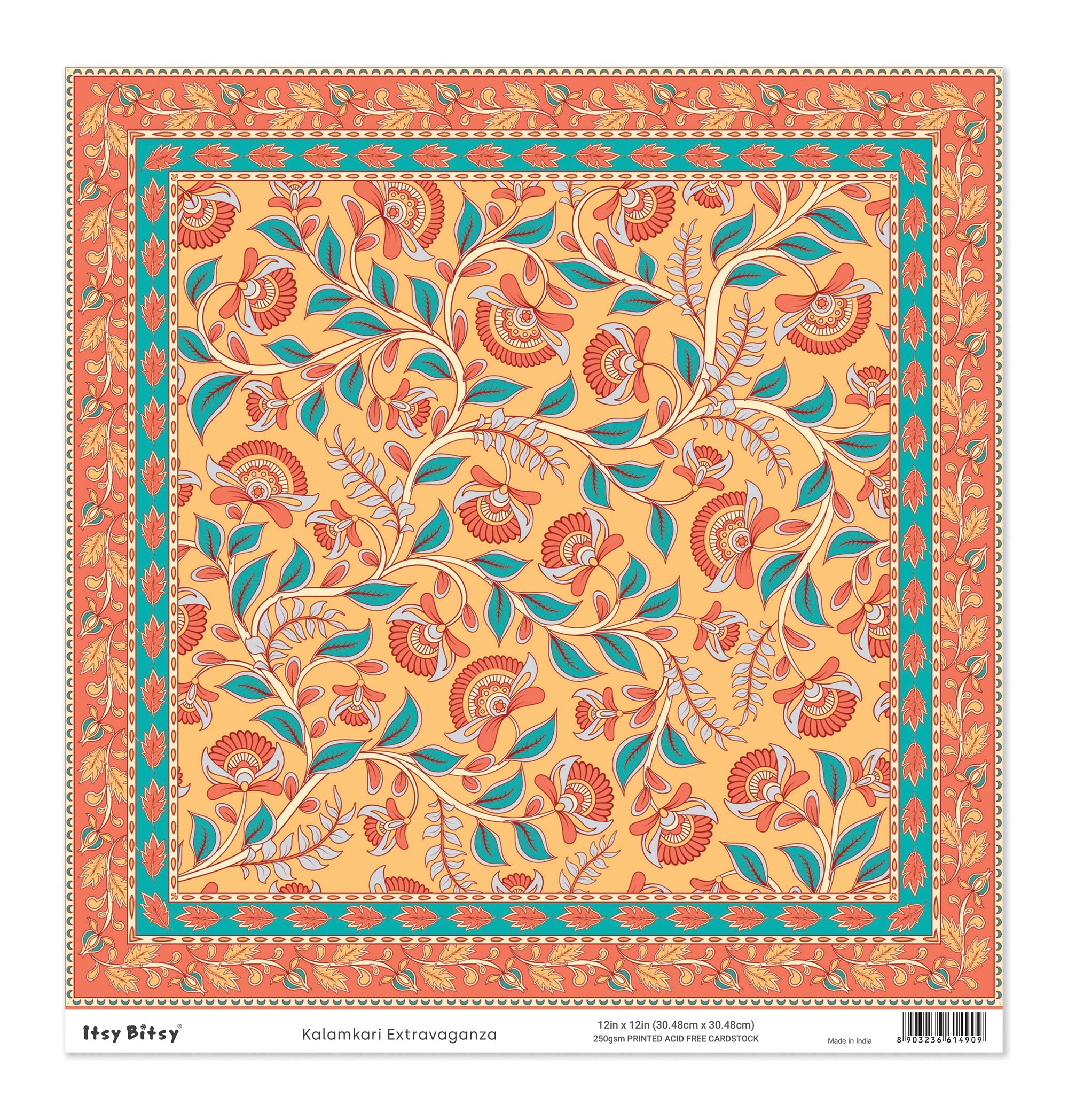 Printed Cardstock |  12 X 12inch |  Kalamkari Extravaganza | 250gsm | 1Sheet