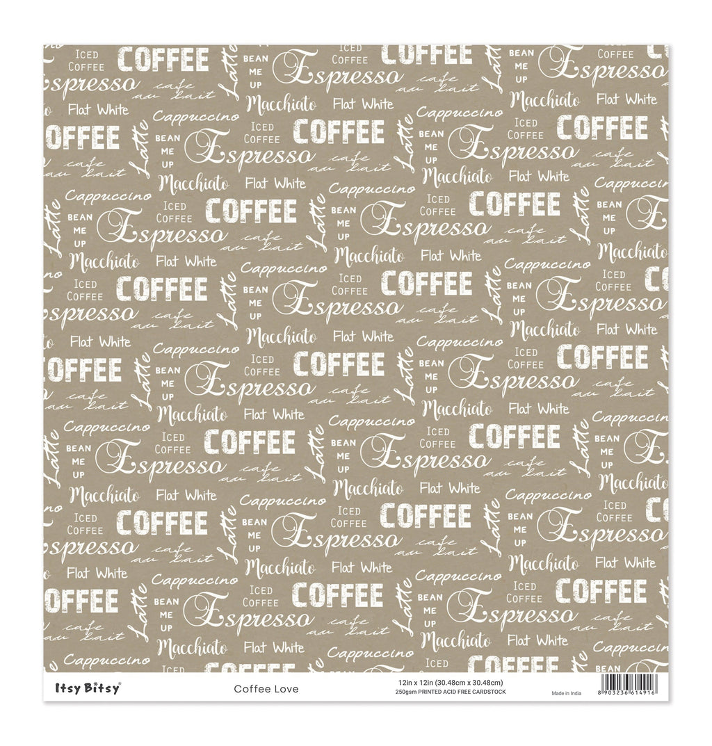Printed Cardstock |  12 X 12inch |  Coffee Love | 250gsm | 1Sheet
